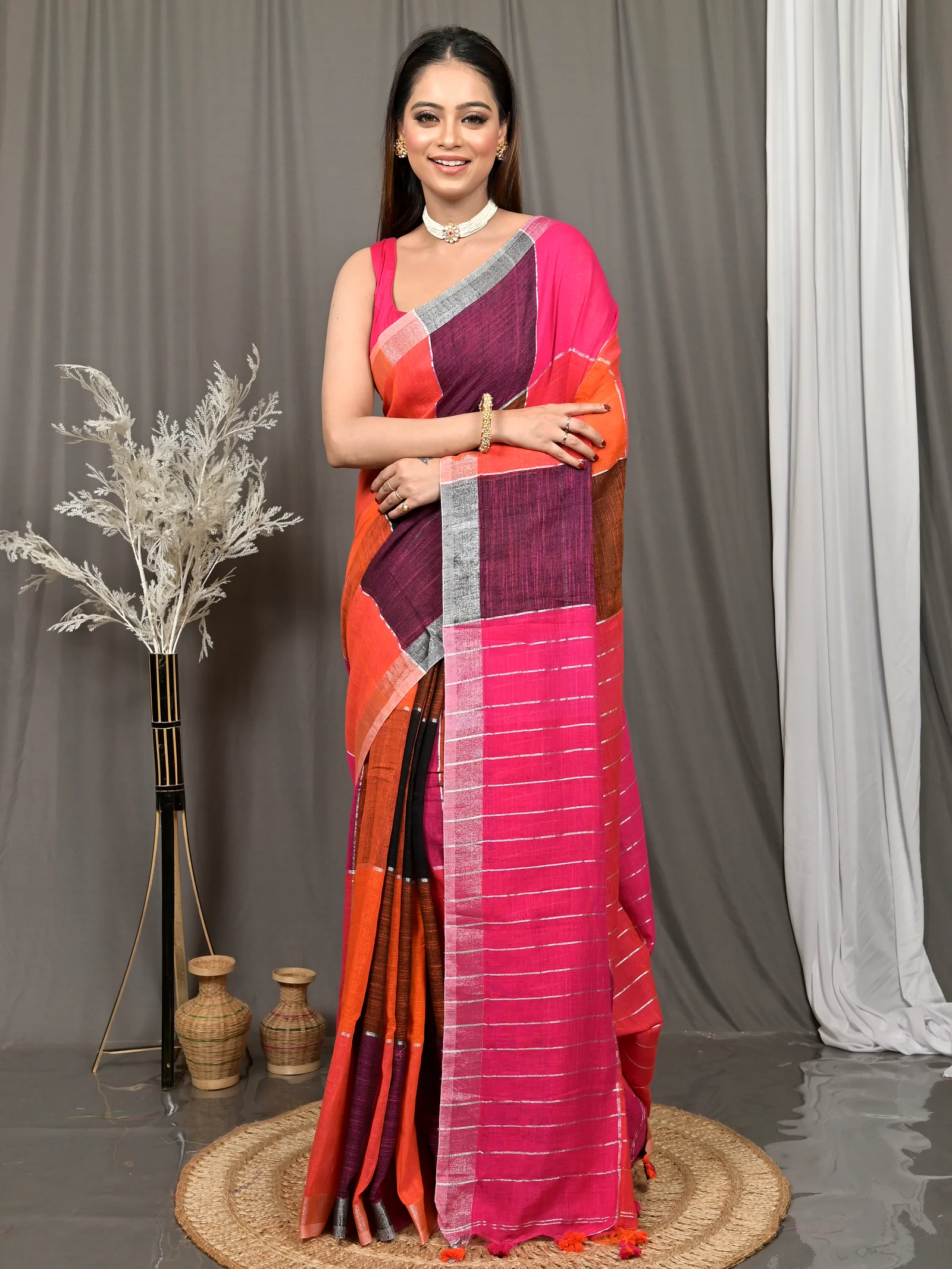 Multi-Coloured Cotton Souvon Handloom Saree  (144)