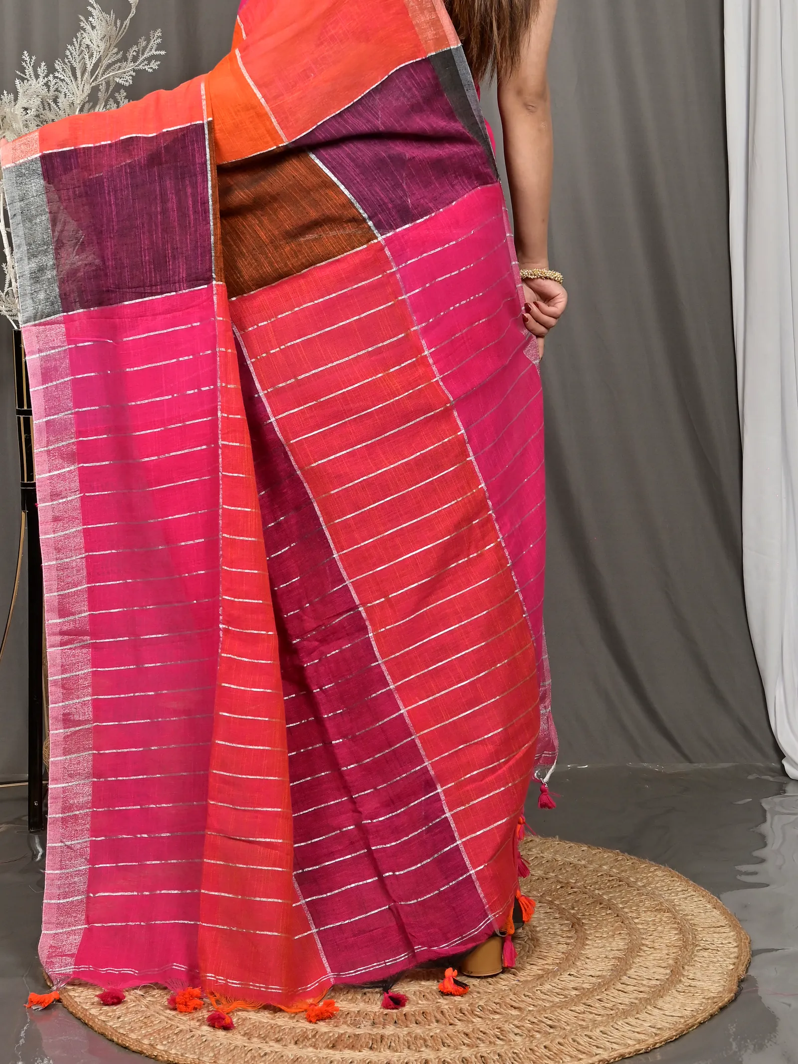 Multi-Coloured Cotton Souvon Handloom Saree  (144)
