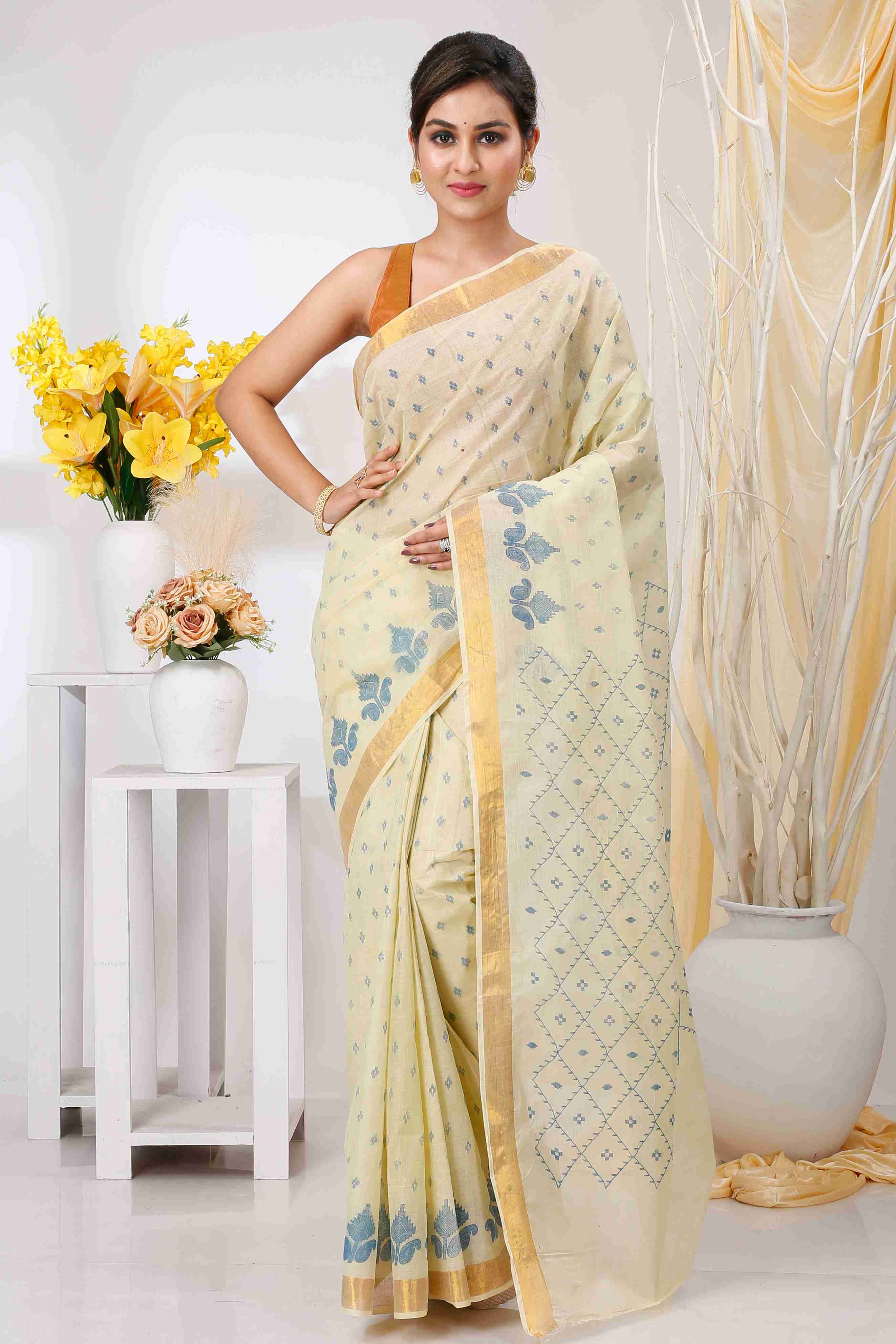 Light Brown Pure Cotton Luvya Tant Saree Print (1440)