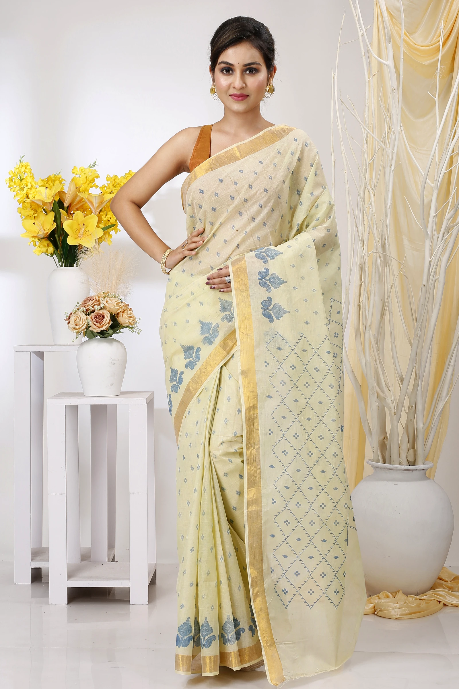 Light Brown Pure Cotton Luvya Tant Saree Print (1440)