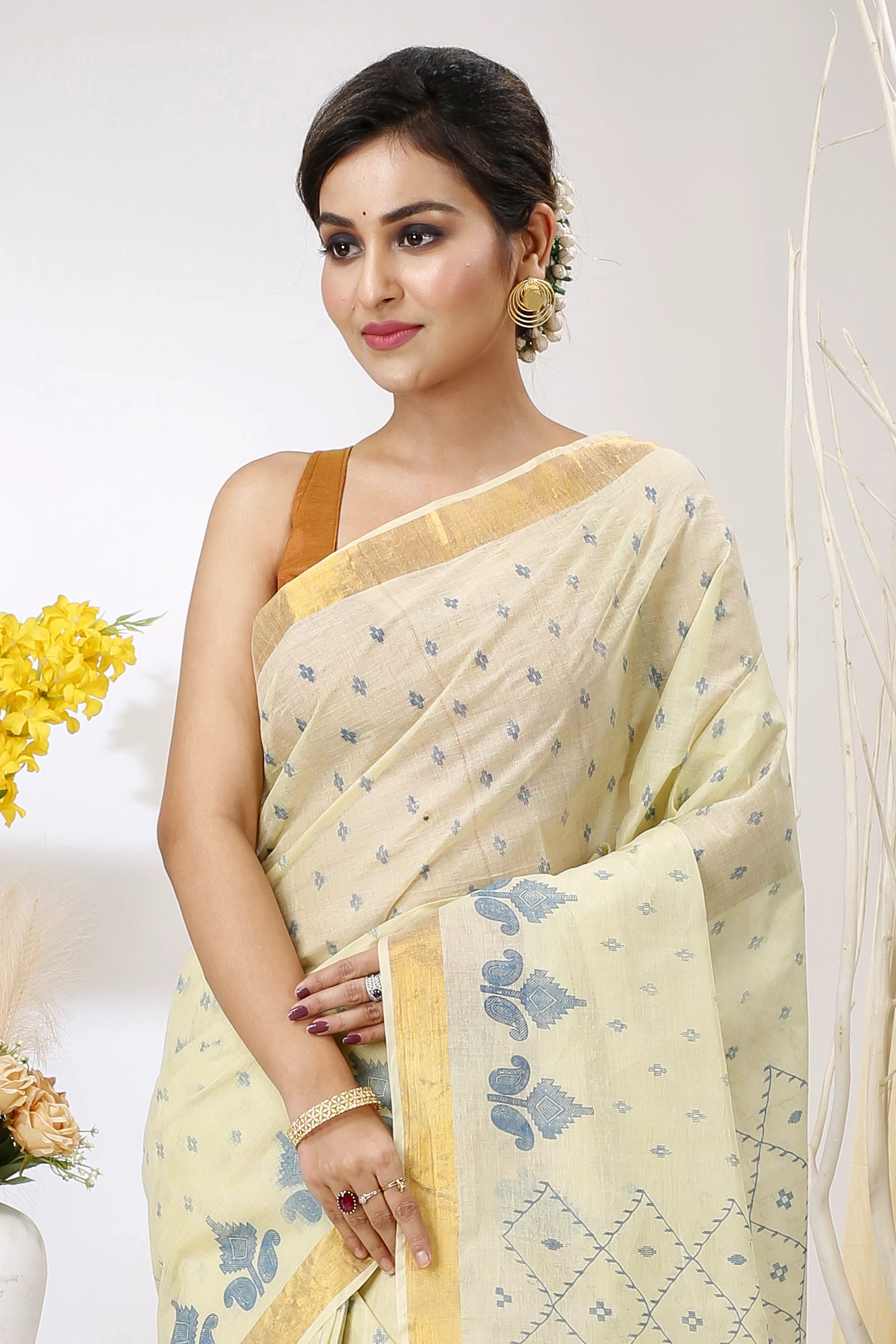 Light Brown Pure Cotton Luvya Tant Saree Print (1440)