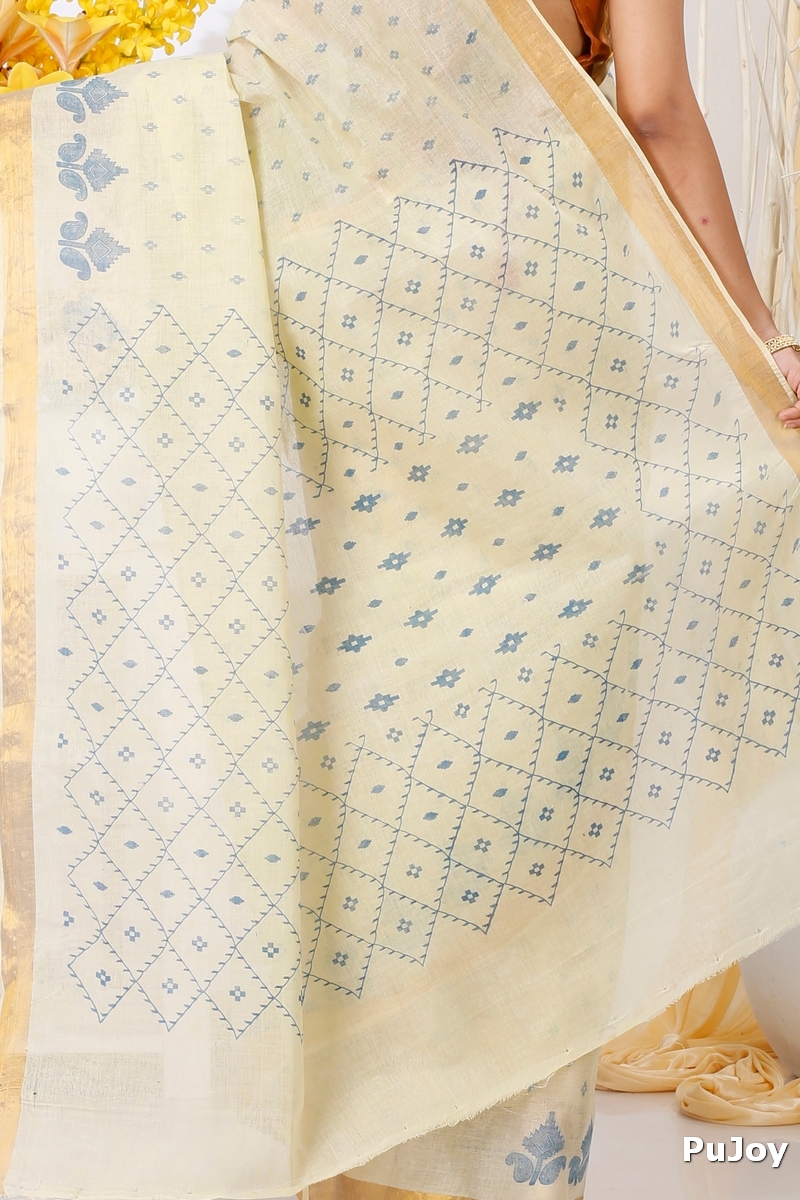 Light Brown Pure Cotton Luvya Tant Saree Print (1440)
