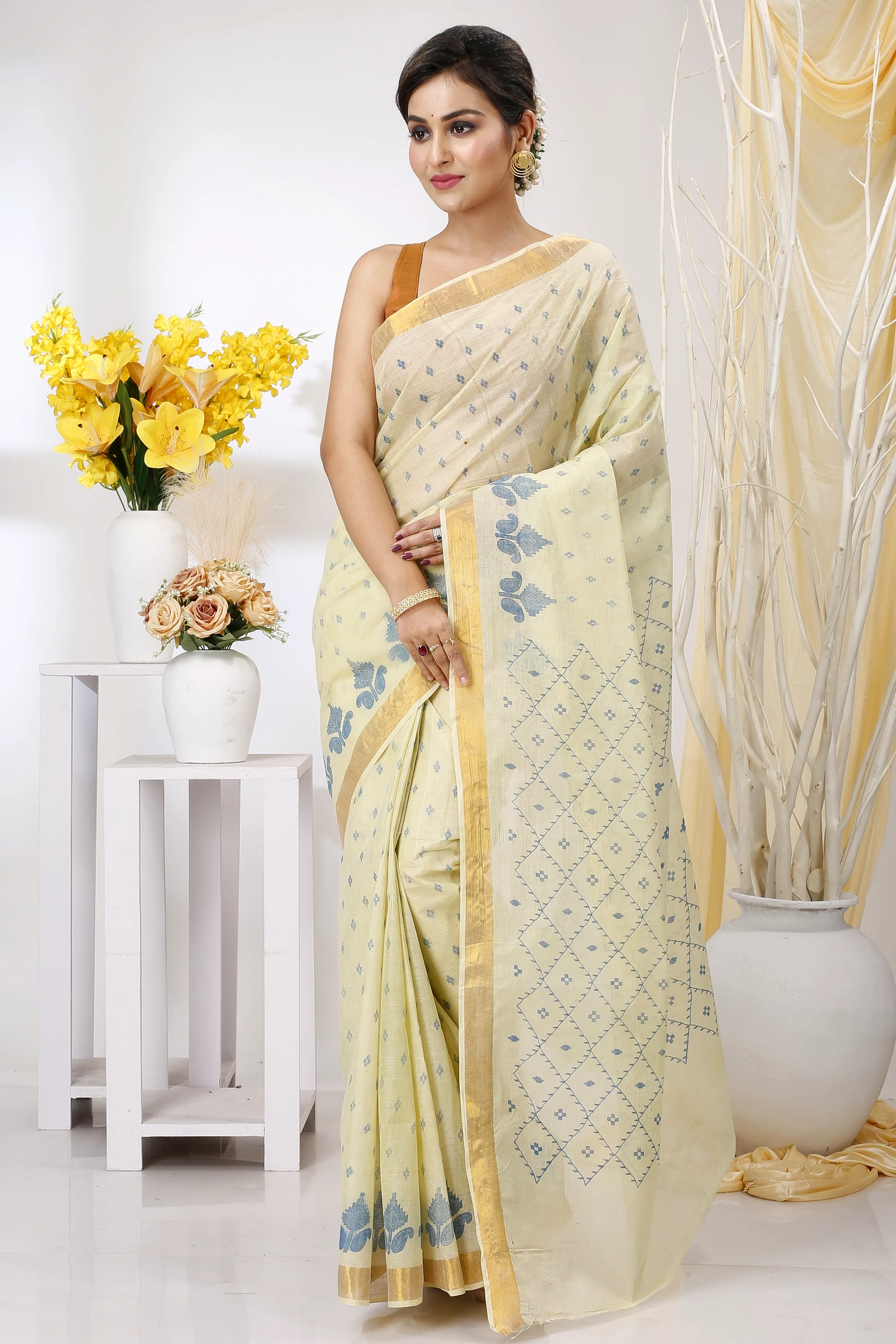 Light Brown Pure Cotton Luvya Tant Saree Print (1440)