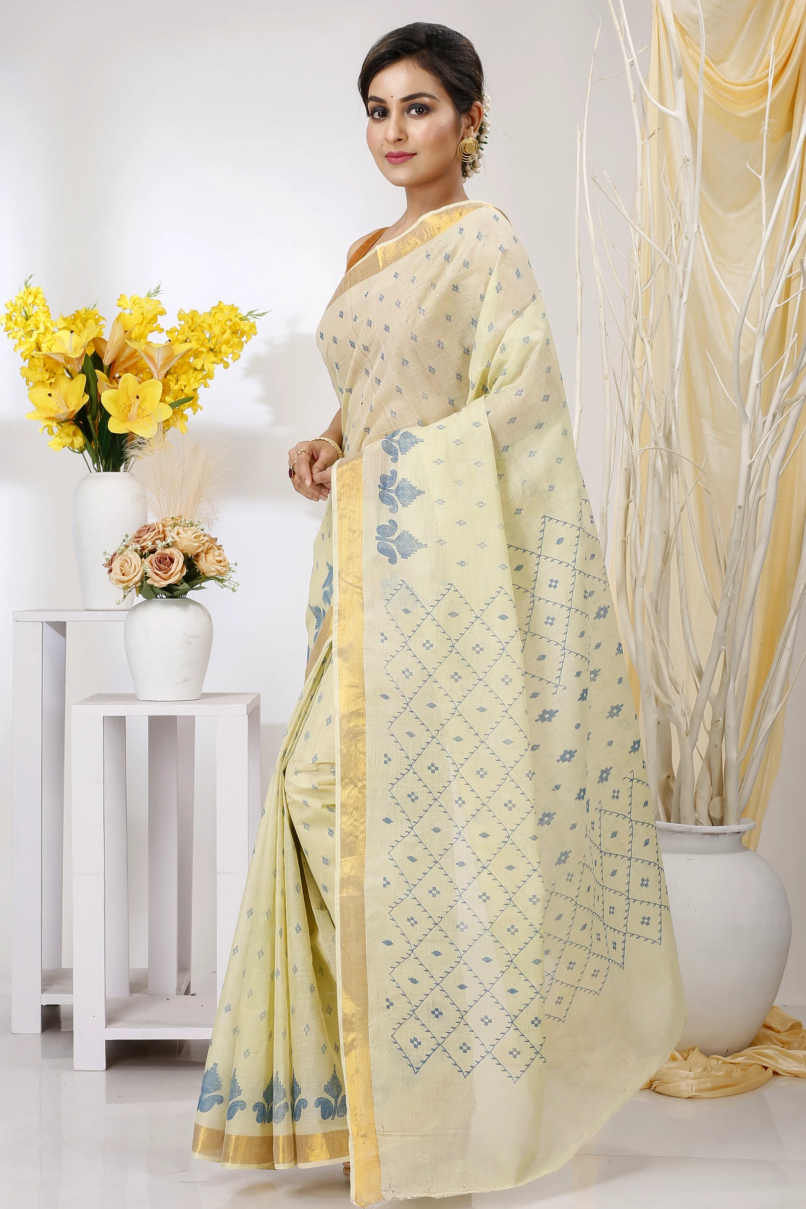Light Brown Pure Cotton Luvya Tant Saree Print (1440)