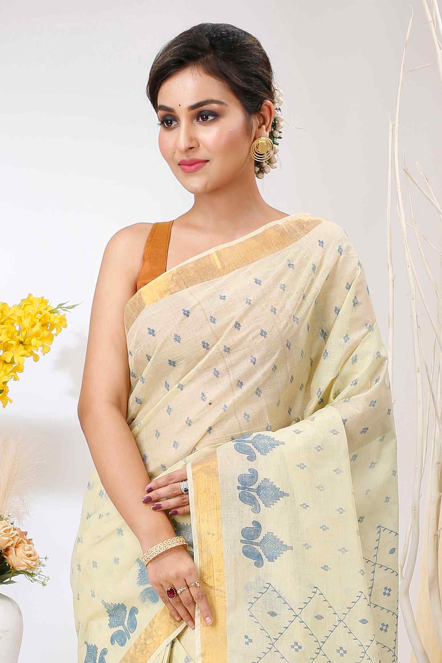 Light Brown Pure Cotton Luvya Tant Saree Print (1440)