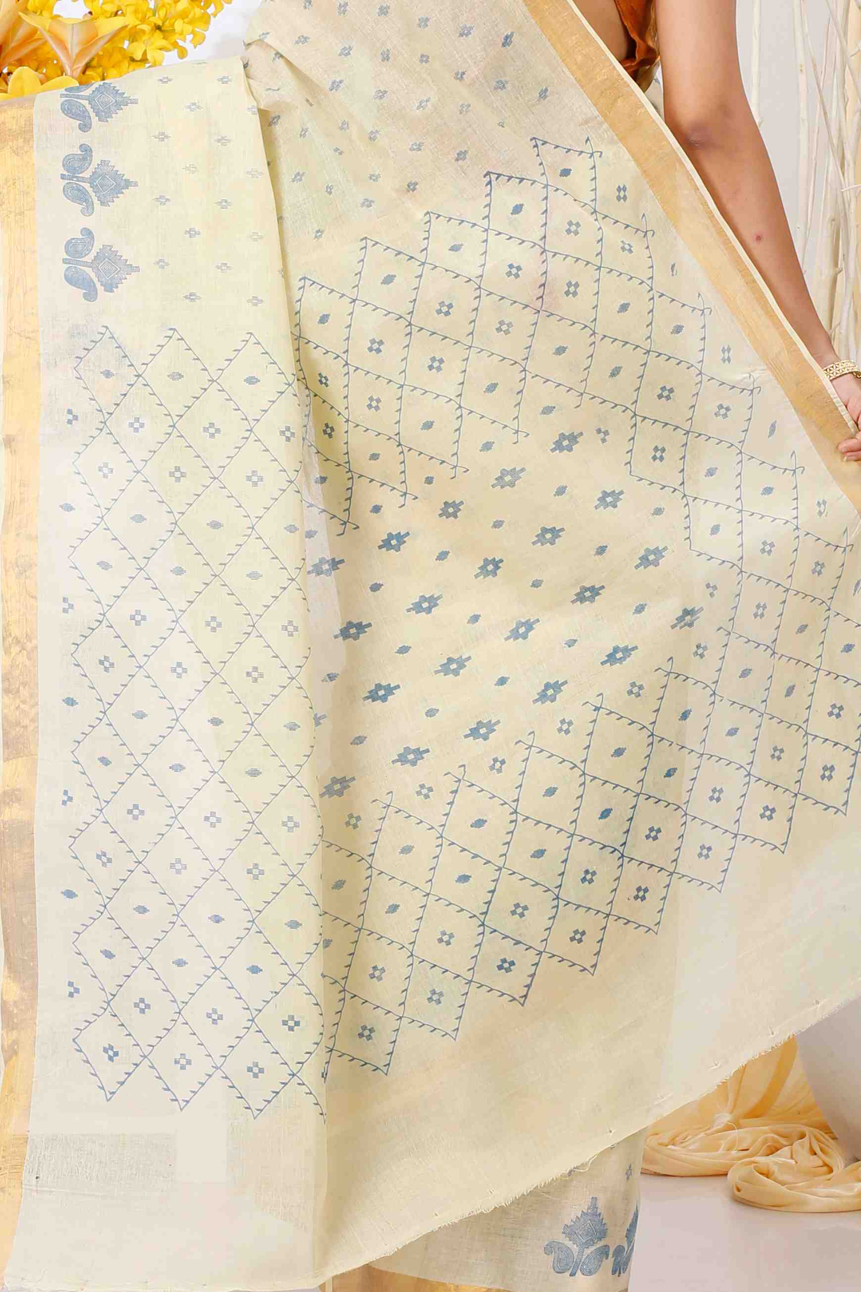 Light Brown Pure Cotton Luvya Tant Saree Print (1440)