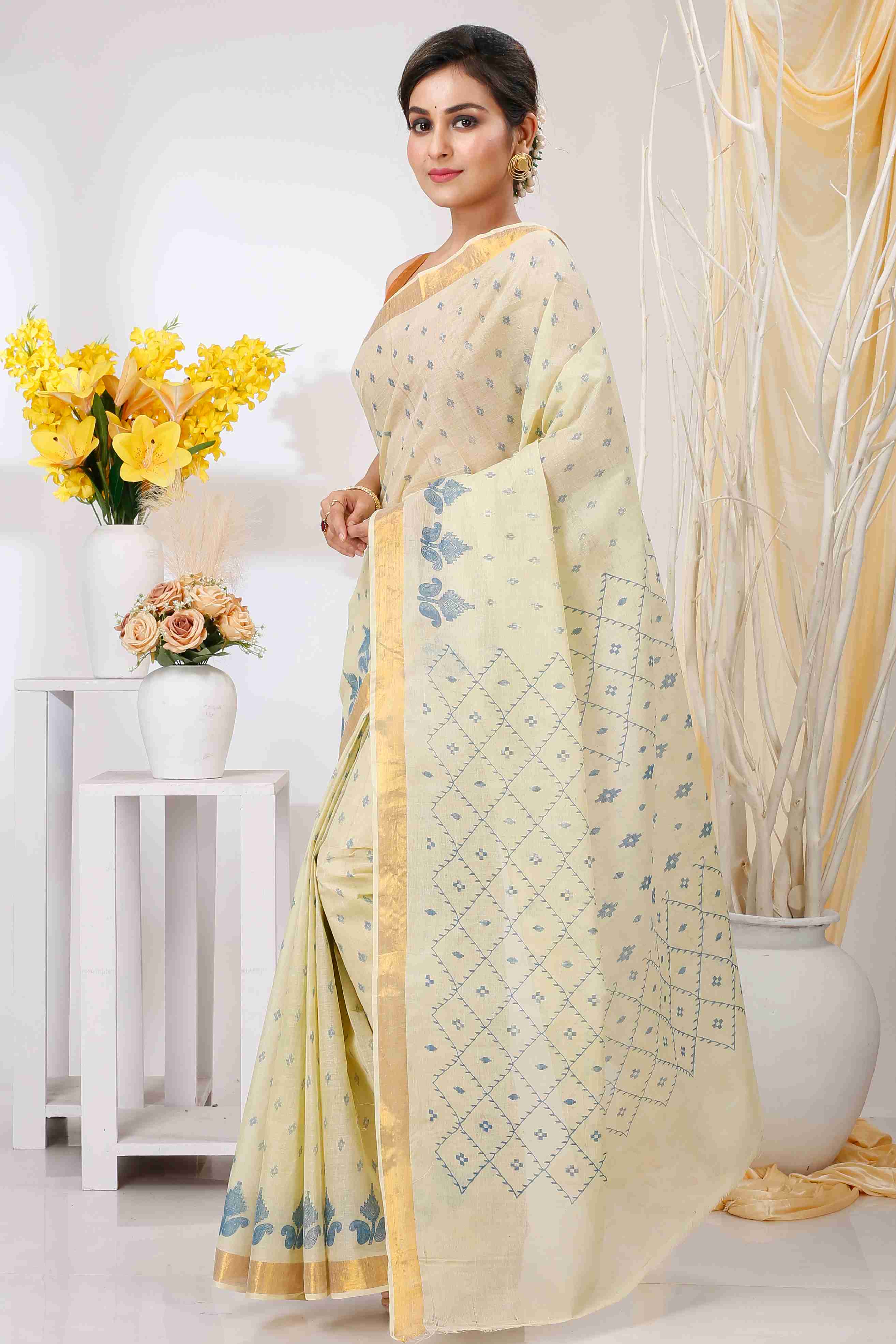 Light Brown Pure Cotton Luvya Tant Saree Print (1440)
