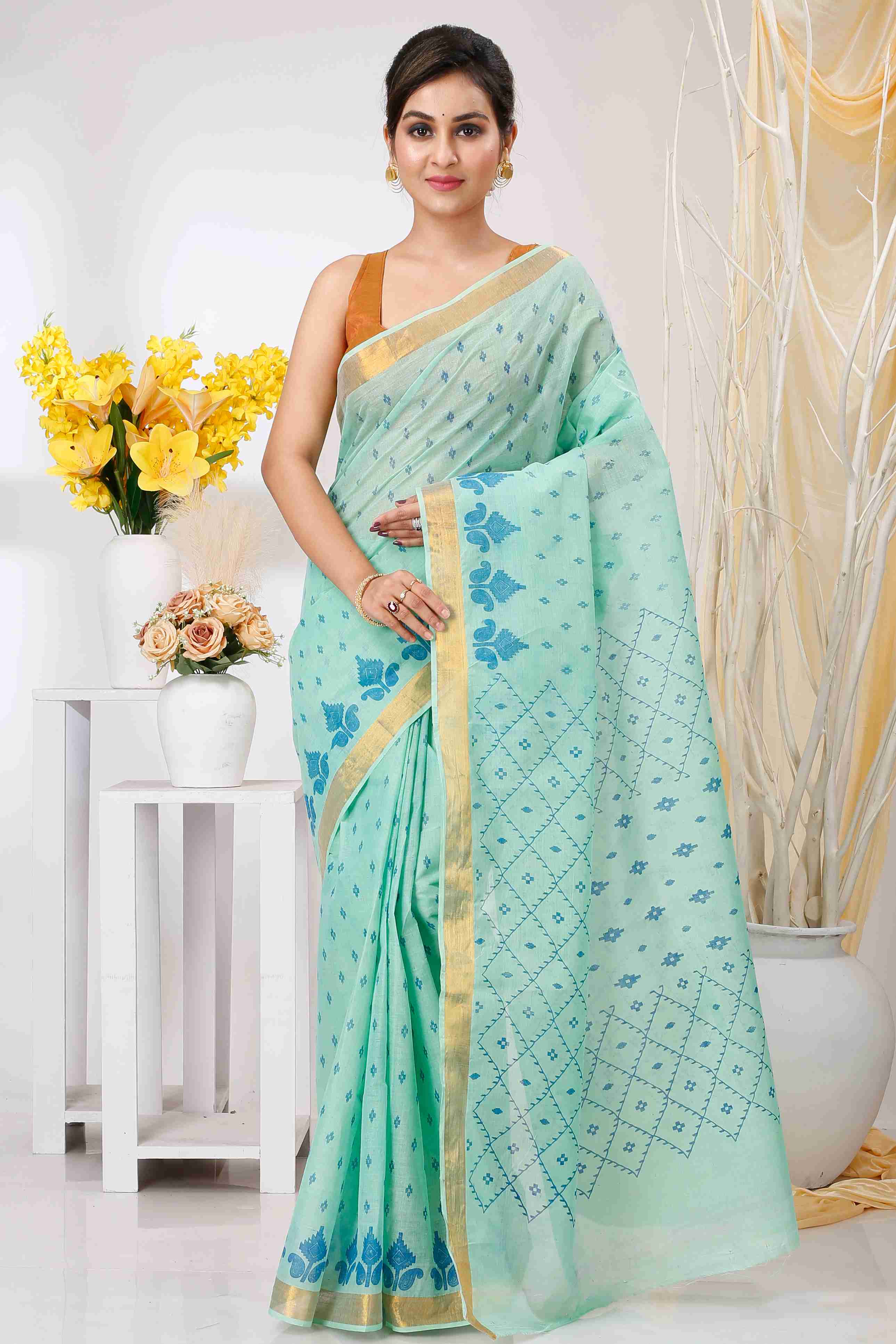 Cyan Pure Cotton Luvya Tant Saree Print (1441)