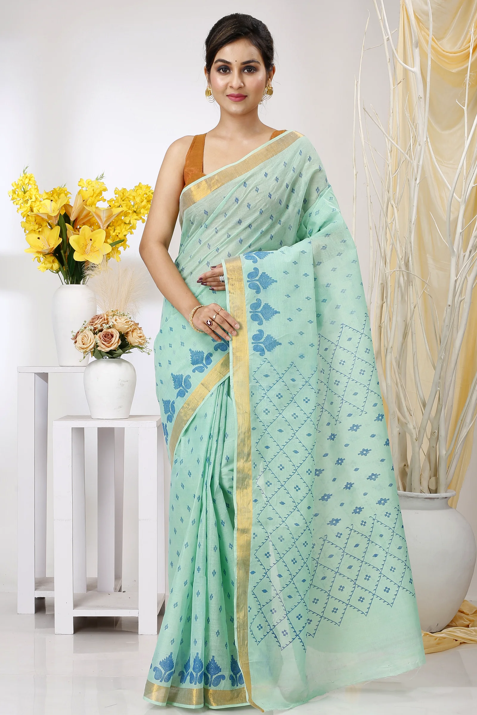 Cyan Pure Cotton Luvya Tant Saree Print (1441)