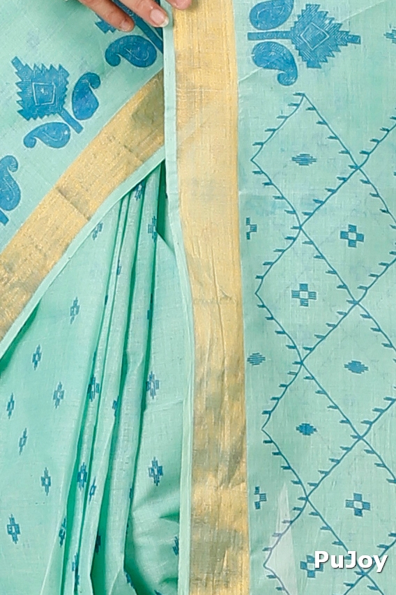 Cyan Pure Cotton Luvya Tant Saree Print (1441)