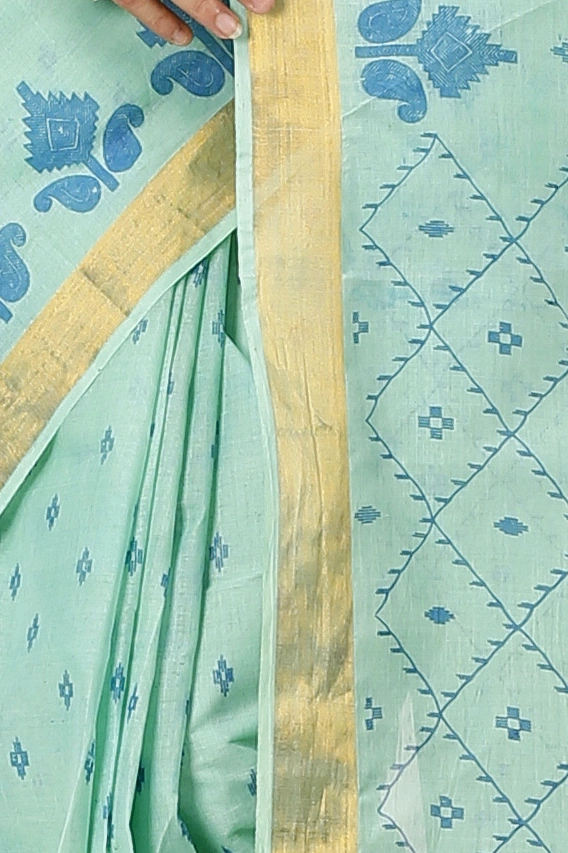 Cyan Pure Cotton Luvya Tant Saree Print (1441)