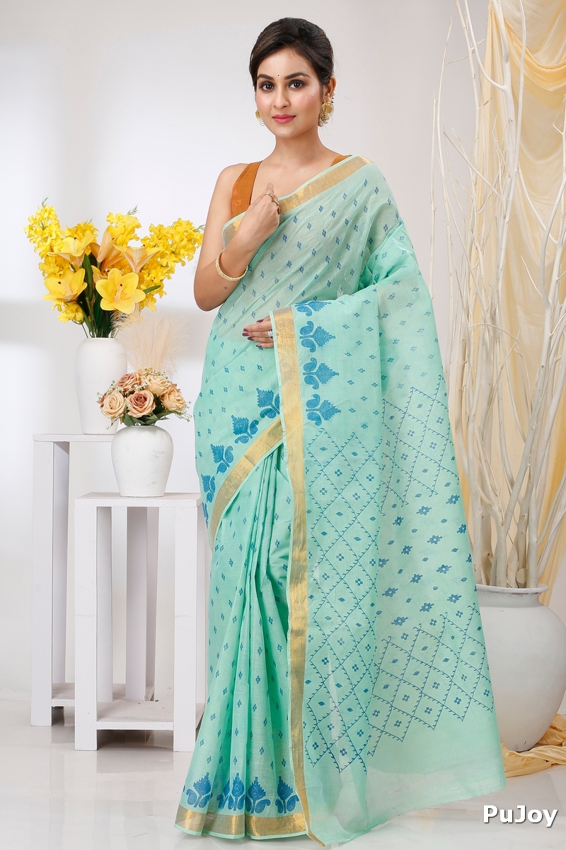 Cyan Pure Cotton Luvya Tant Saree Print (1441)