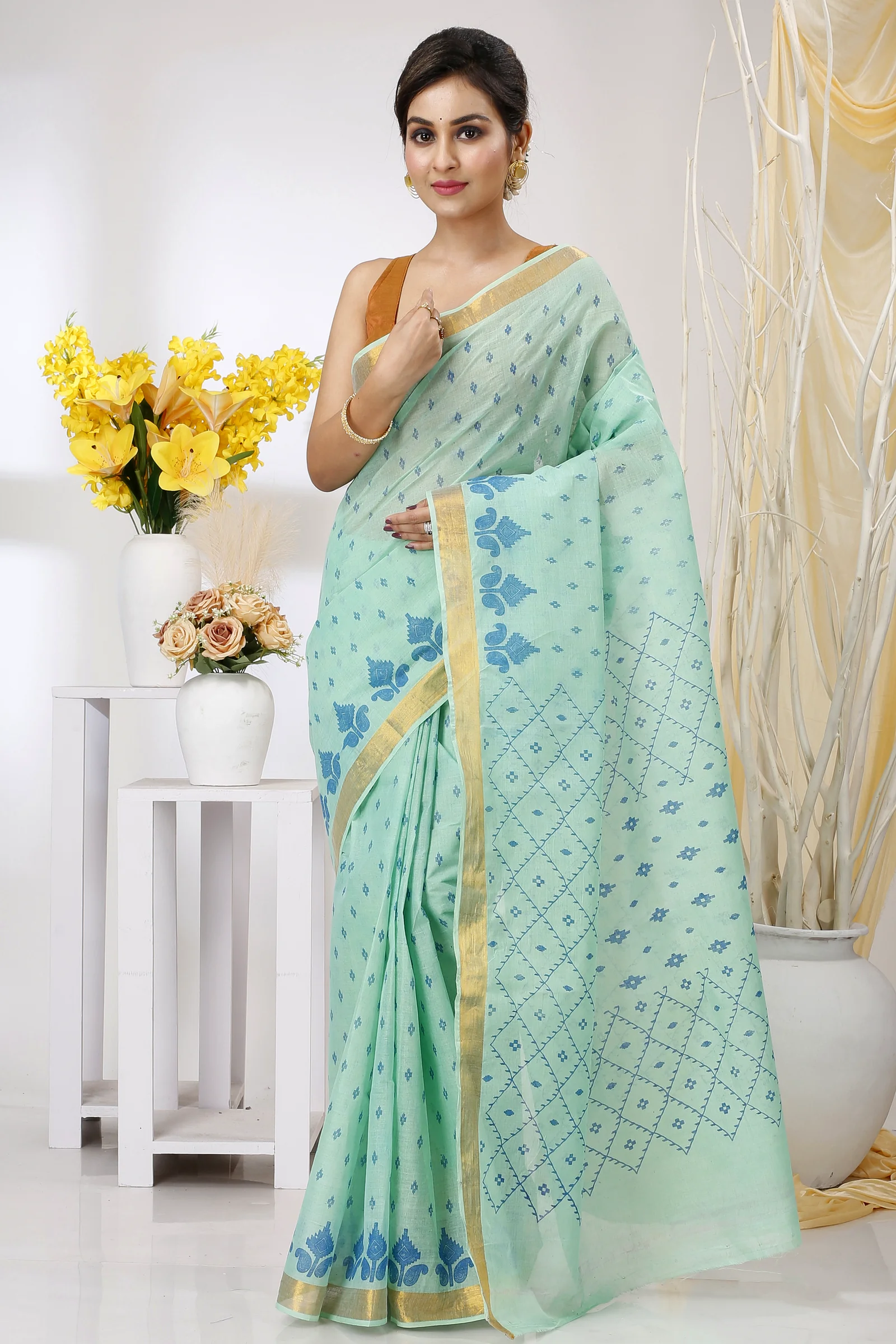 Cyan Pure Cotton Luvya Tant Saree Print (1441)