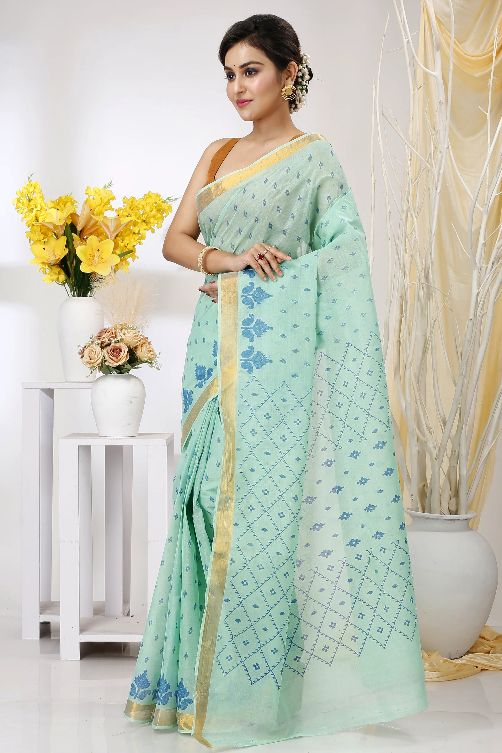 Cyan Pure Cotton Luvya Tant Saree Print (1441)
