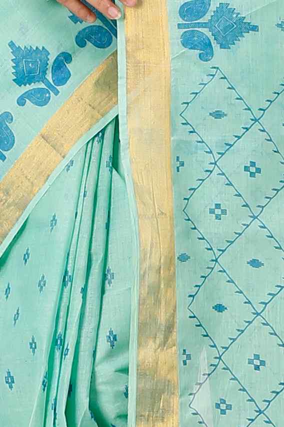 Cyan Pure Cotton Luvya Tant Saree Print (1441)