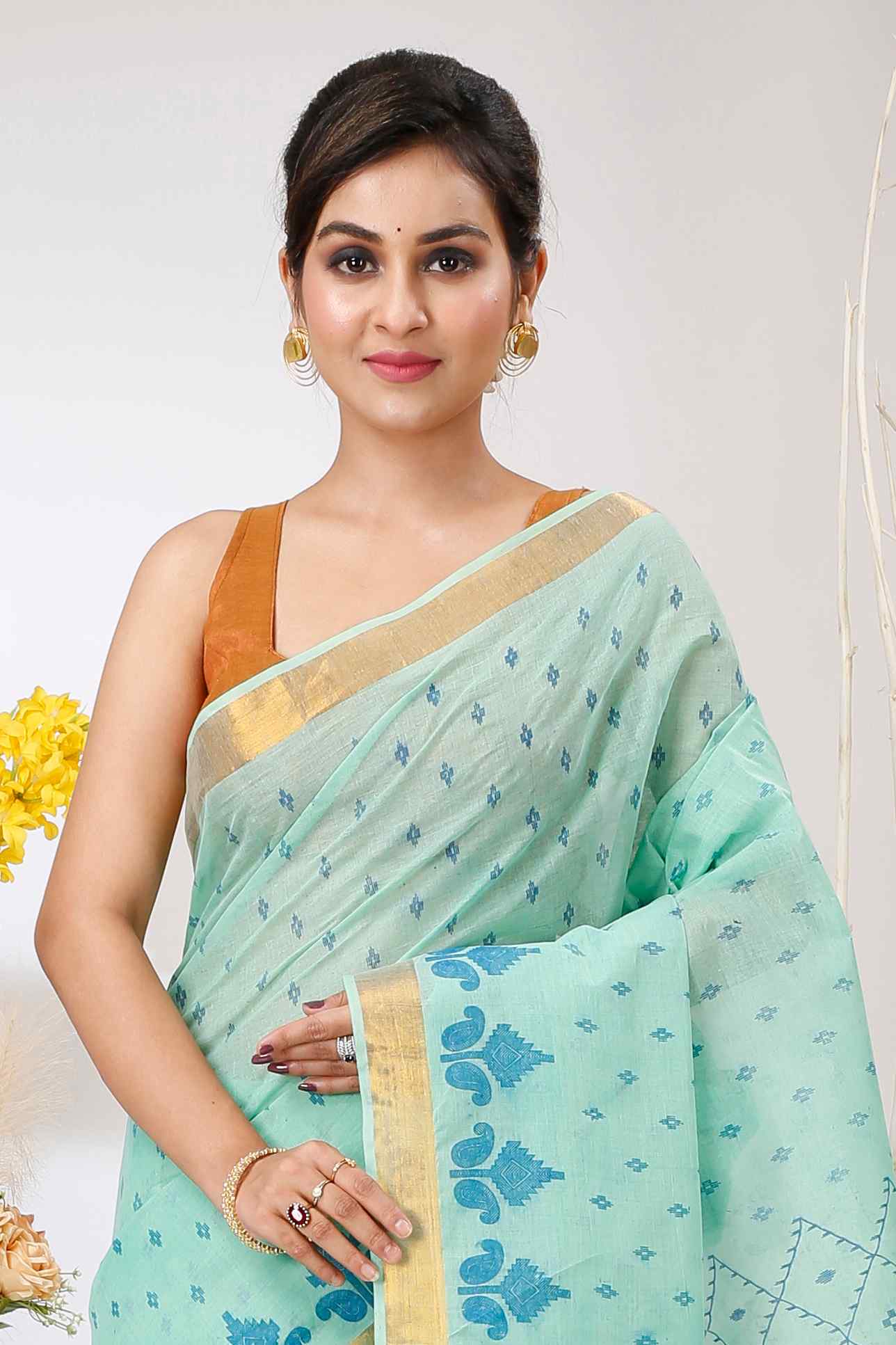 Cyan Pure Cotton Luvya Tant Saree Print (1441)