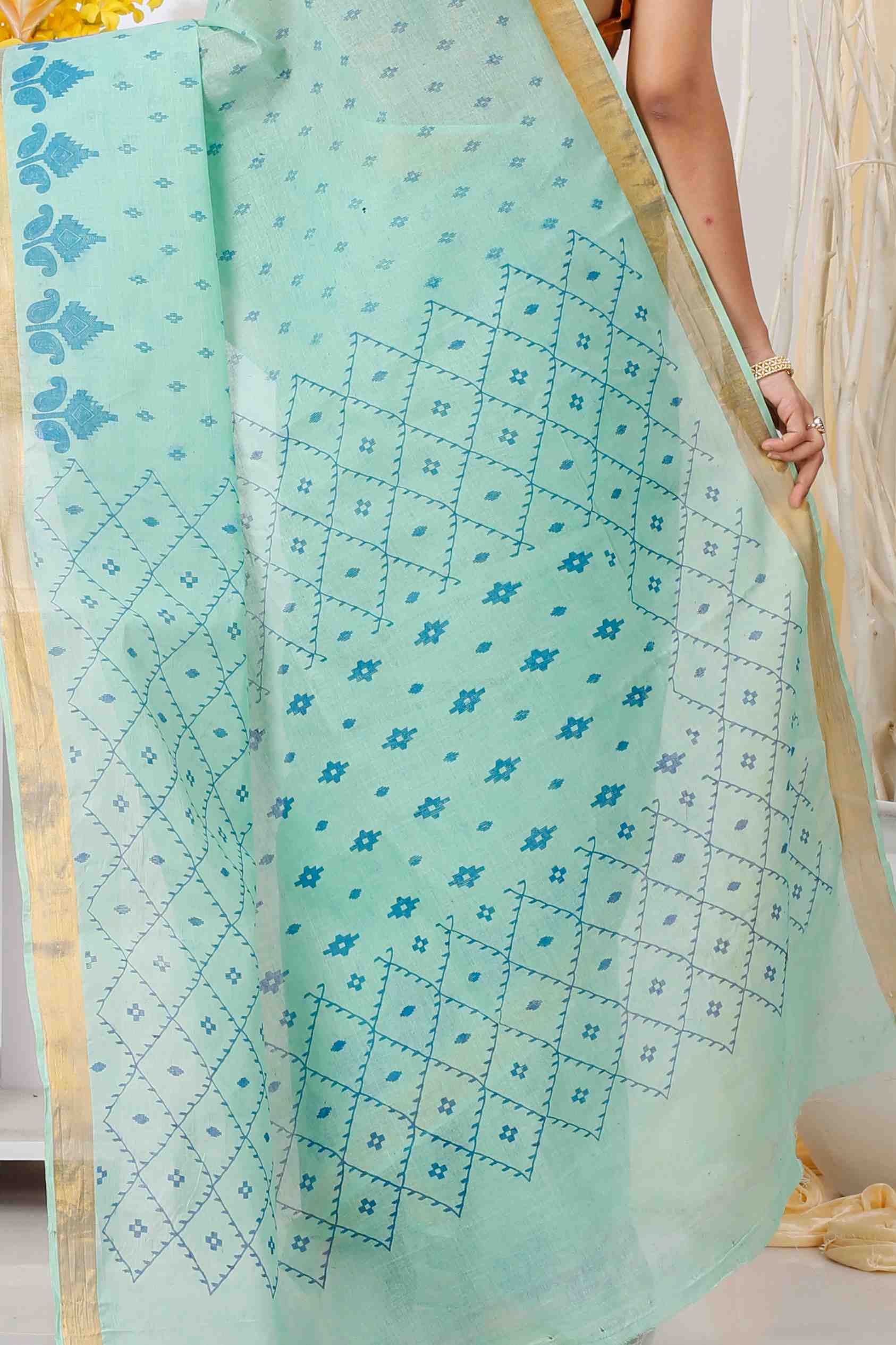 Cyan Pure Cotton Luvya Tant Saree Print (1441)
