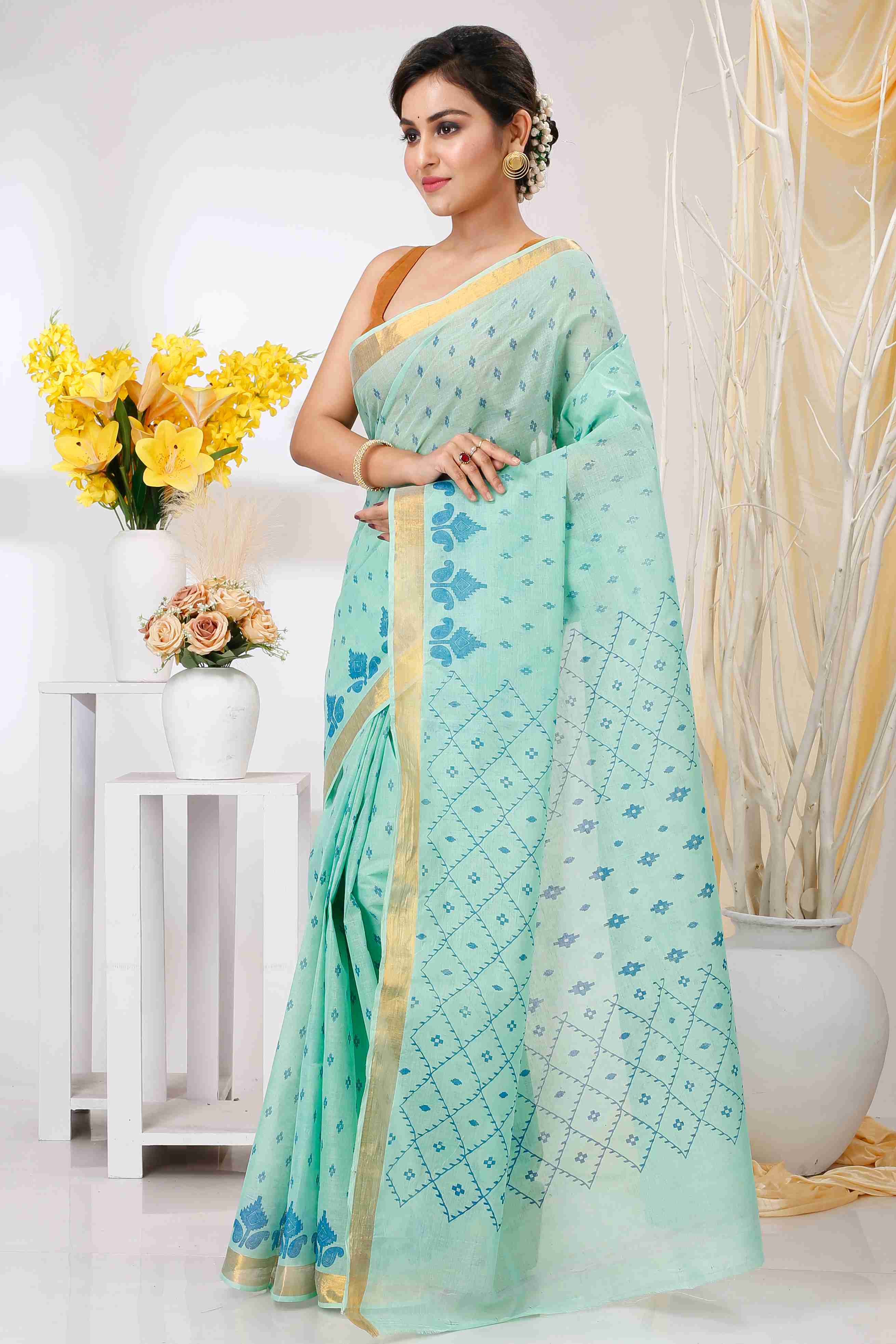Cyan Pure Cotton Luvya Tant Saree Print (1441)