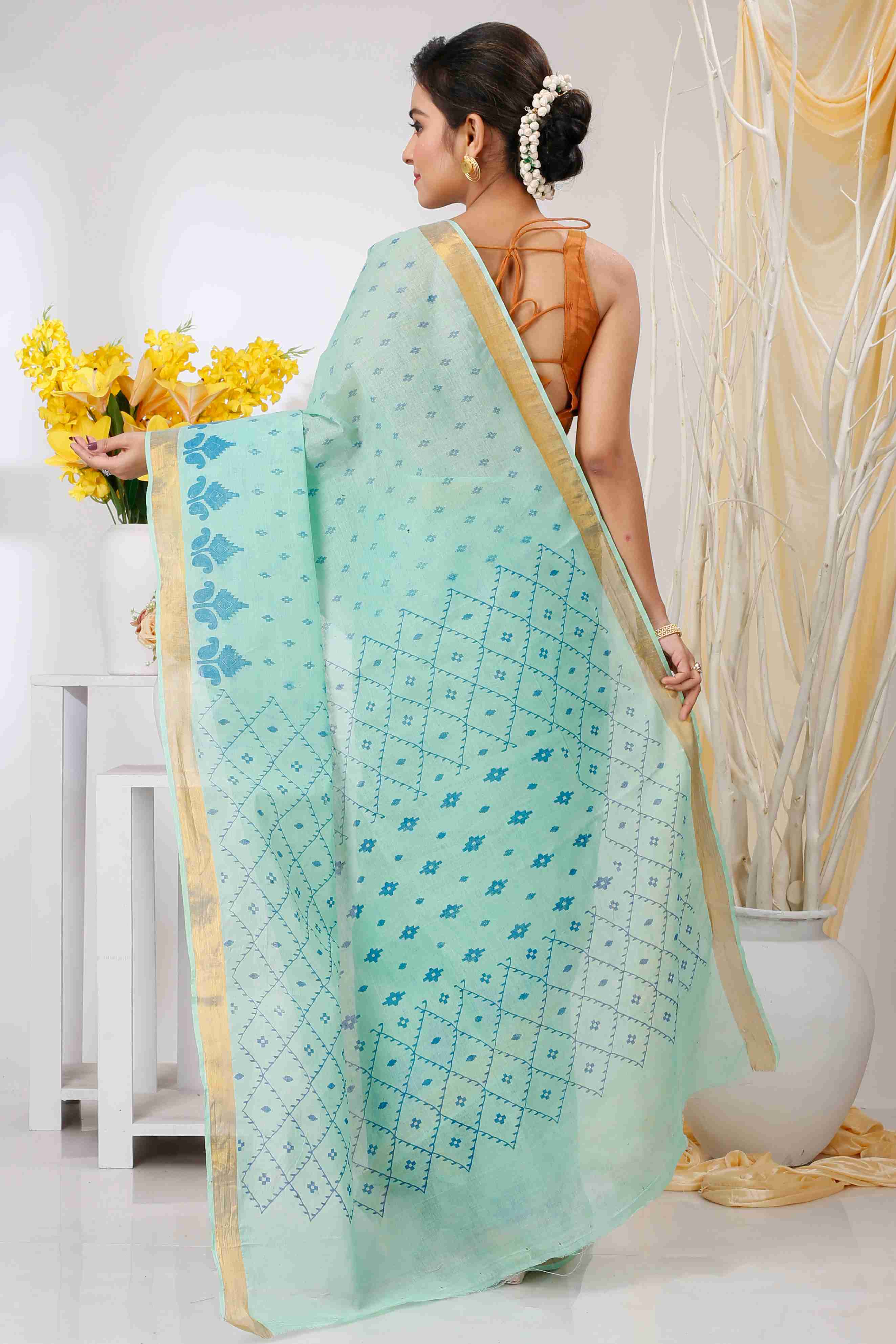 Cyan Pure Cotton Luvya Tant Saree Print (1441)