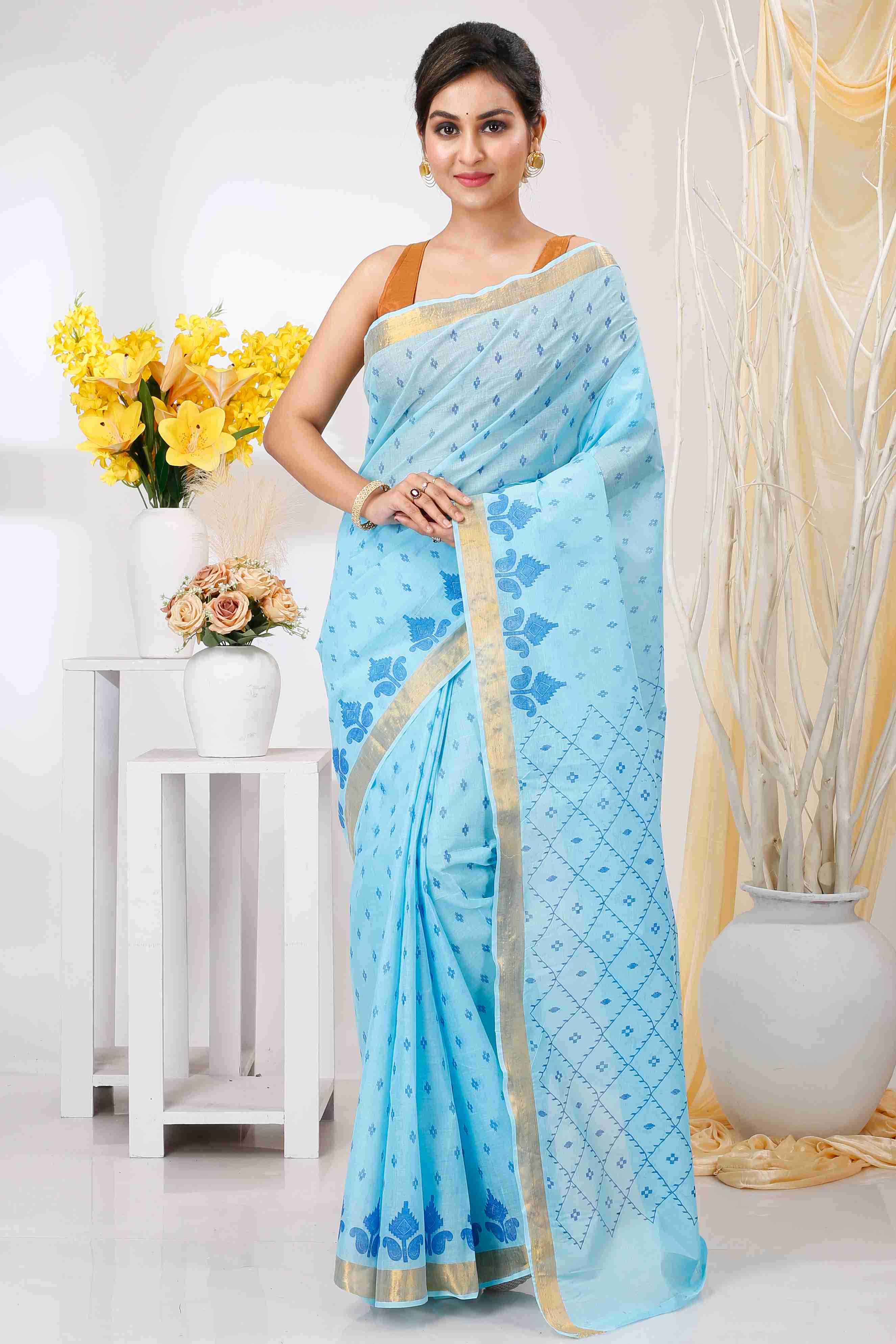 Sky Blue Pure Cotton Luvya Tant Saree Print (1442)