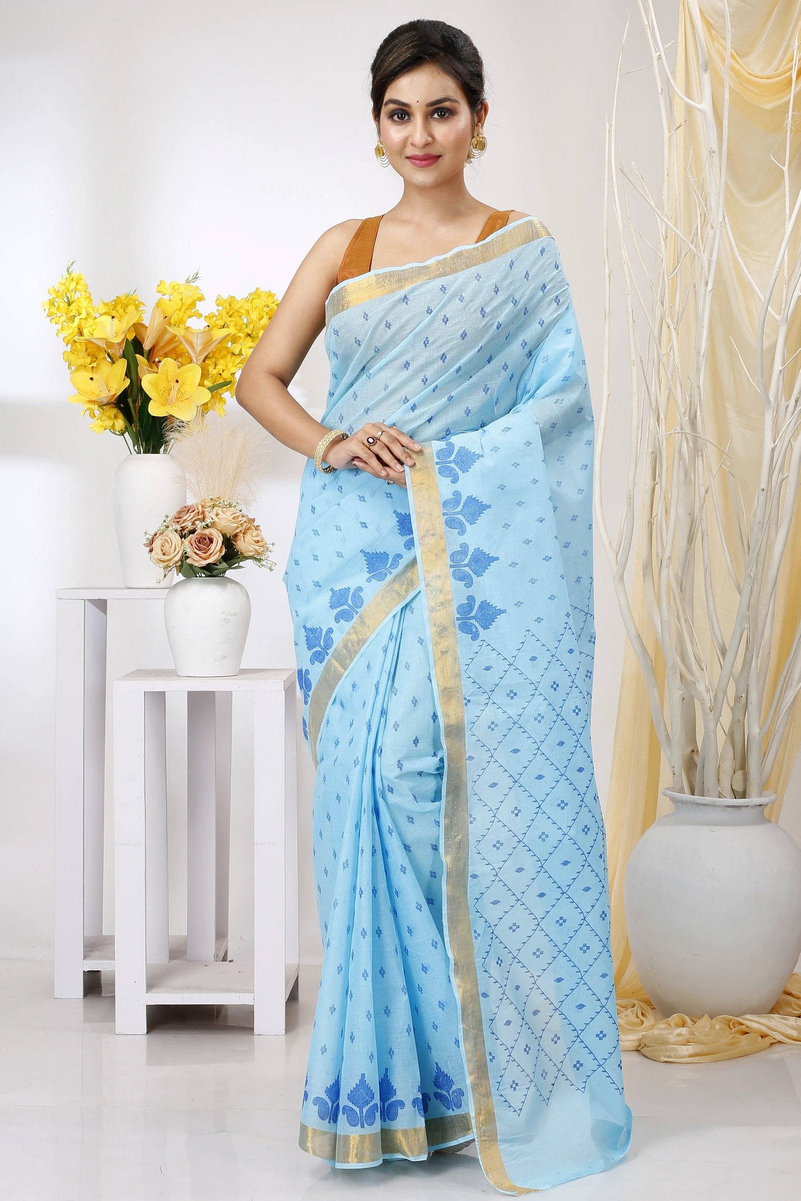 Sky Blue Pure Cotton Luvya Tant Saree Print (1442)