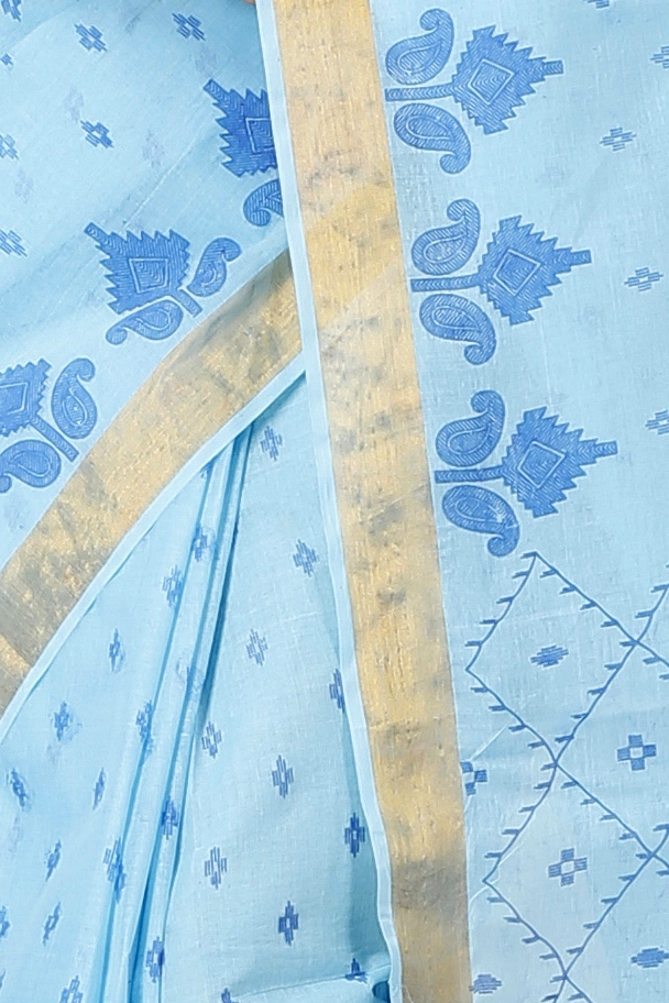 Sky Blue Pure Cotton Luvya Tant Saree Print (1442)