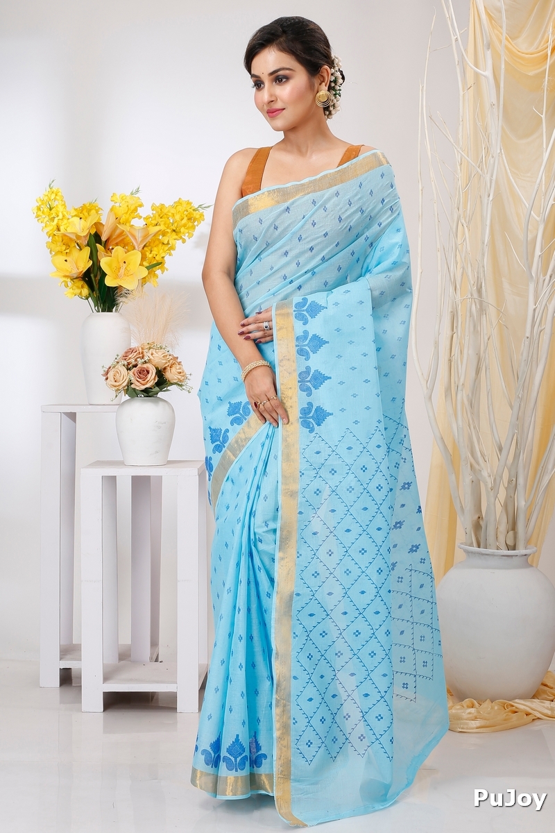 Sky Blue Pure Cotton Luvya Tant Saree Print (1442)