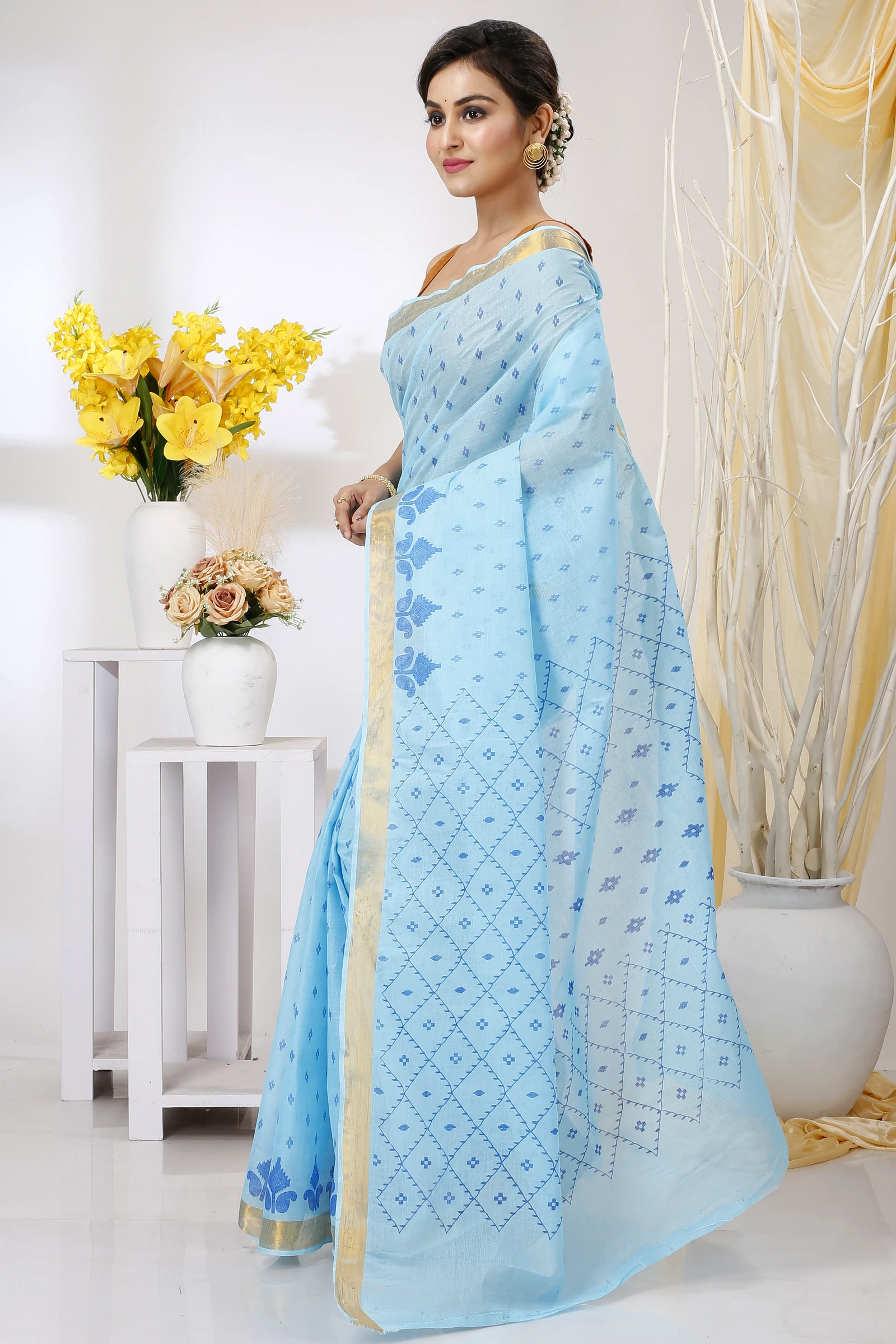 Sky Blue Pure Cotton Luvya Tant Saree Print (1442)