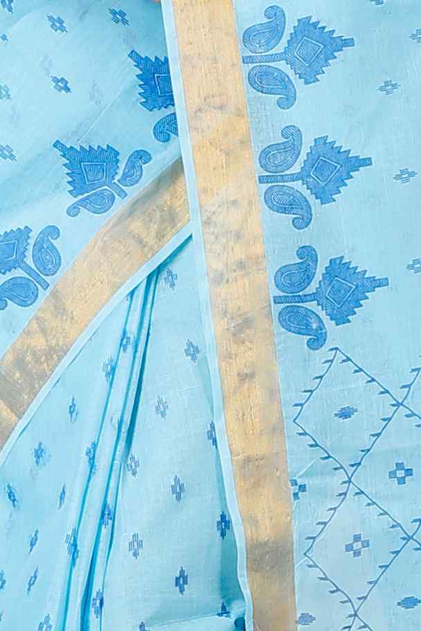 Sky Blue Pure Cotton Luvya Tant Saree Print (1442)