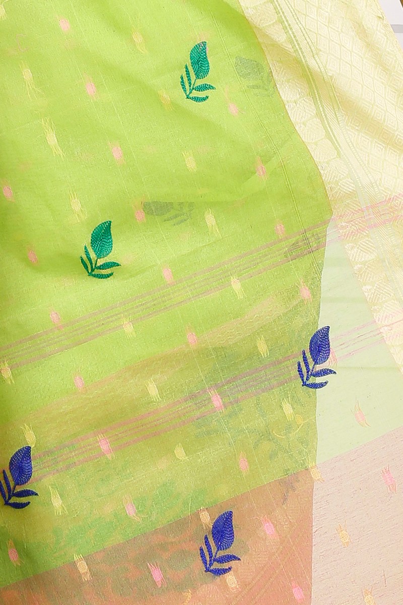 Light Green Pure Cotton Embi Ganga Moyur Tant Embroidery (1445)