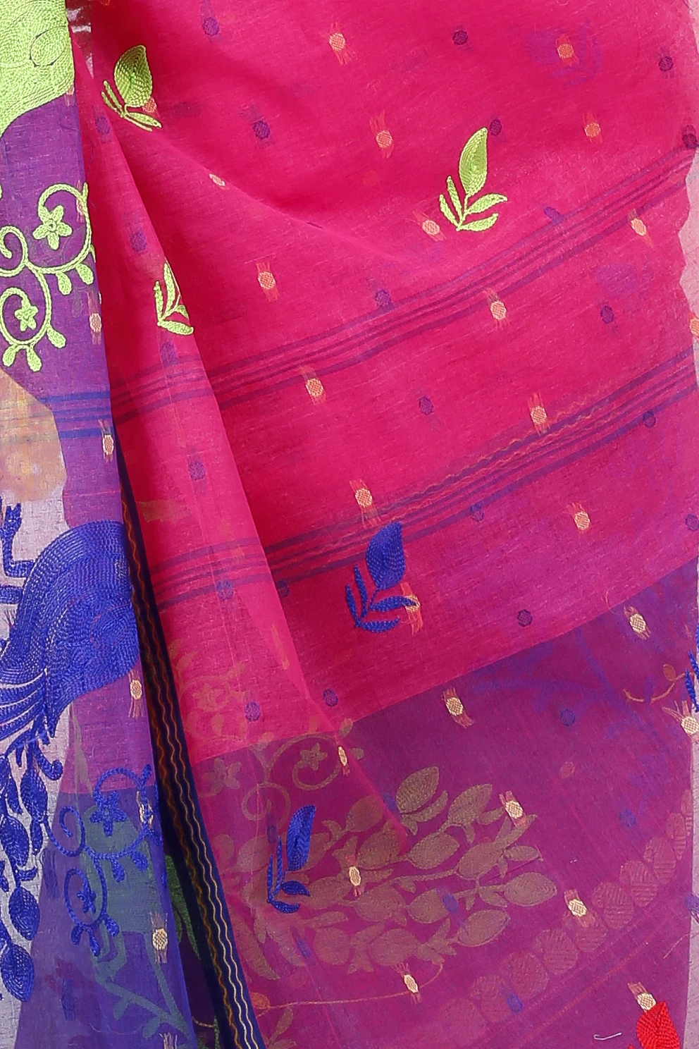Pink Pure Cotton Embi Ganga Moyur Tant Embroidery (1446)