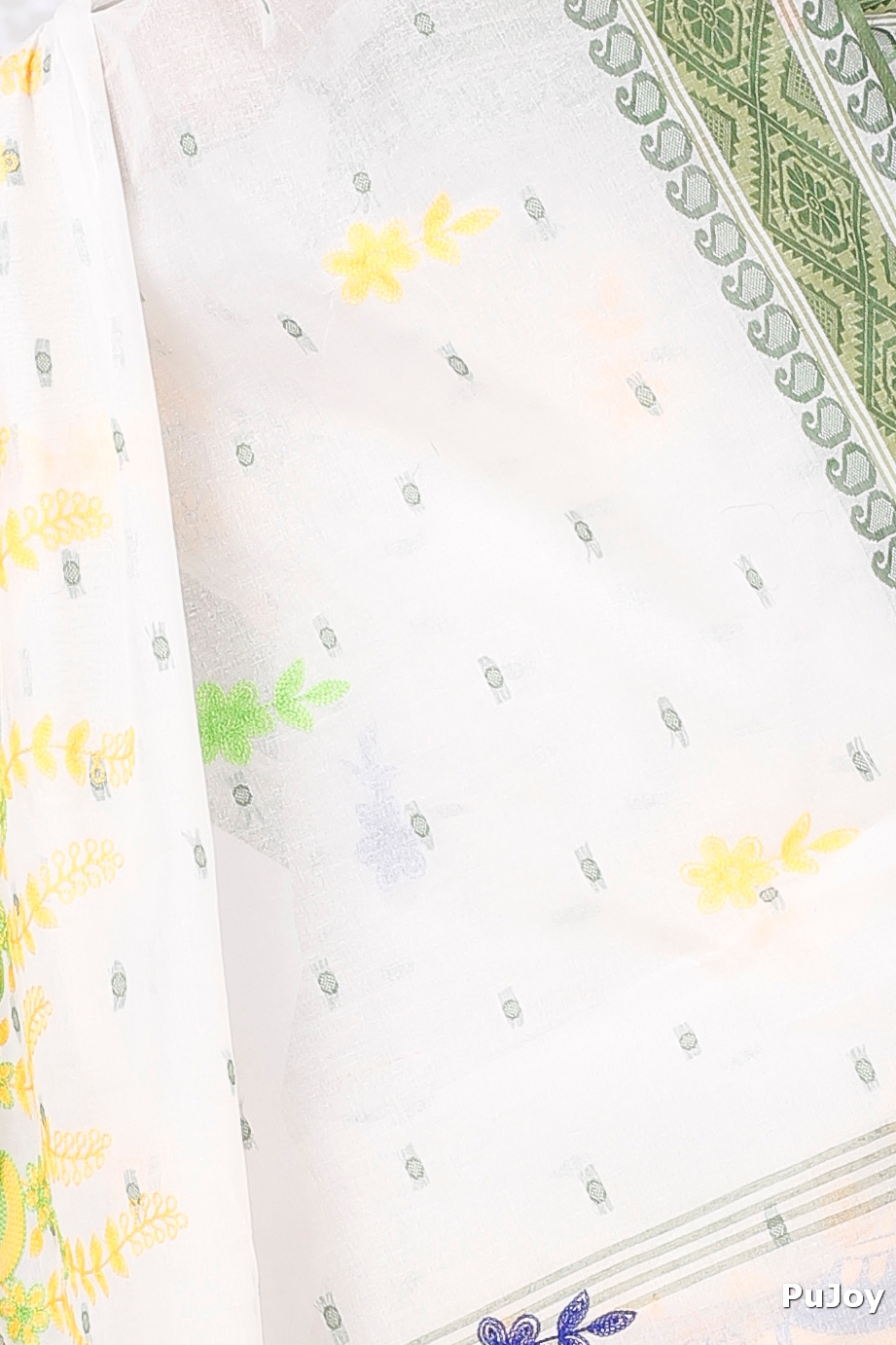 Green White Pure Cotton Embi Boysko Ghot Tant Embroidery (1448)