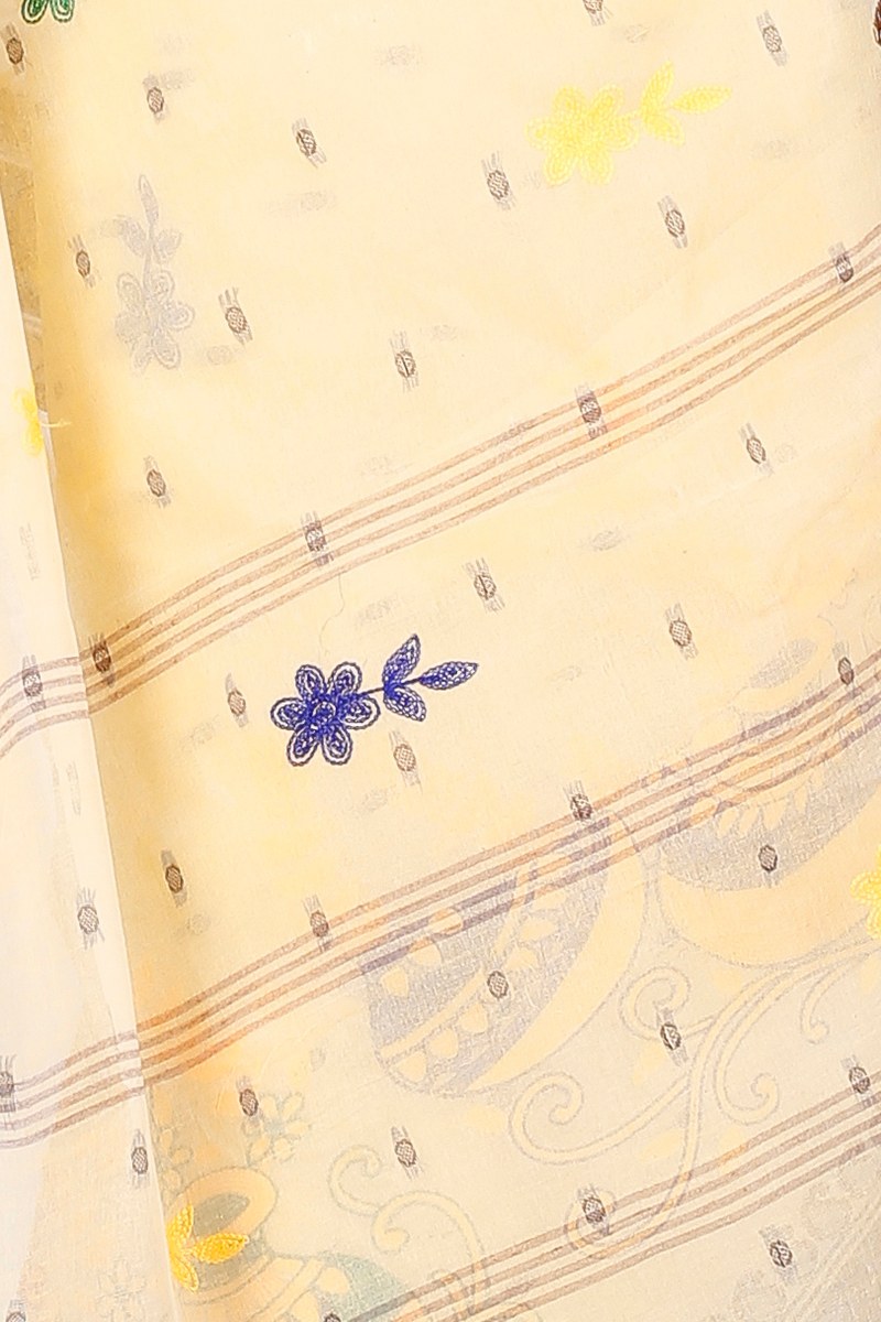 Brown White Pure Cotton Embi Boysko Ghot Tant Embroidery (1449)