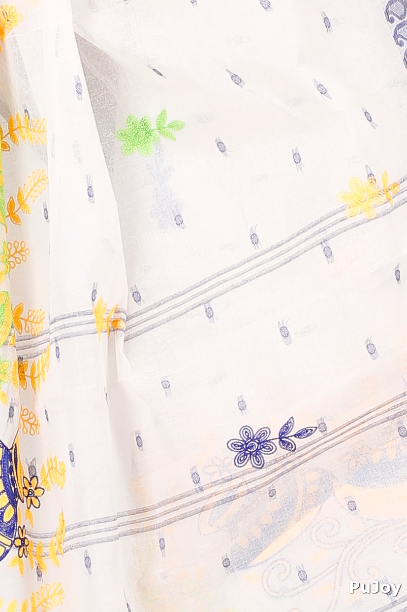 Blue White Pure Cotton Embi Boysko Ghot Tant Embroidery (1450)