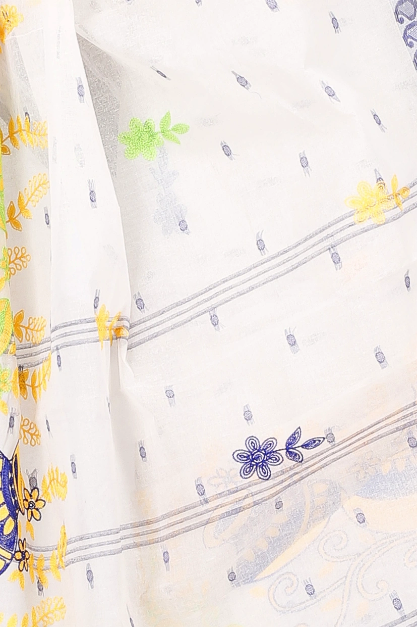 Blue White Pure Cotton Embi Boysko Ghot Tant Embroidery (1450)
