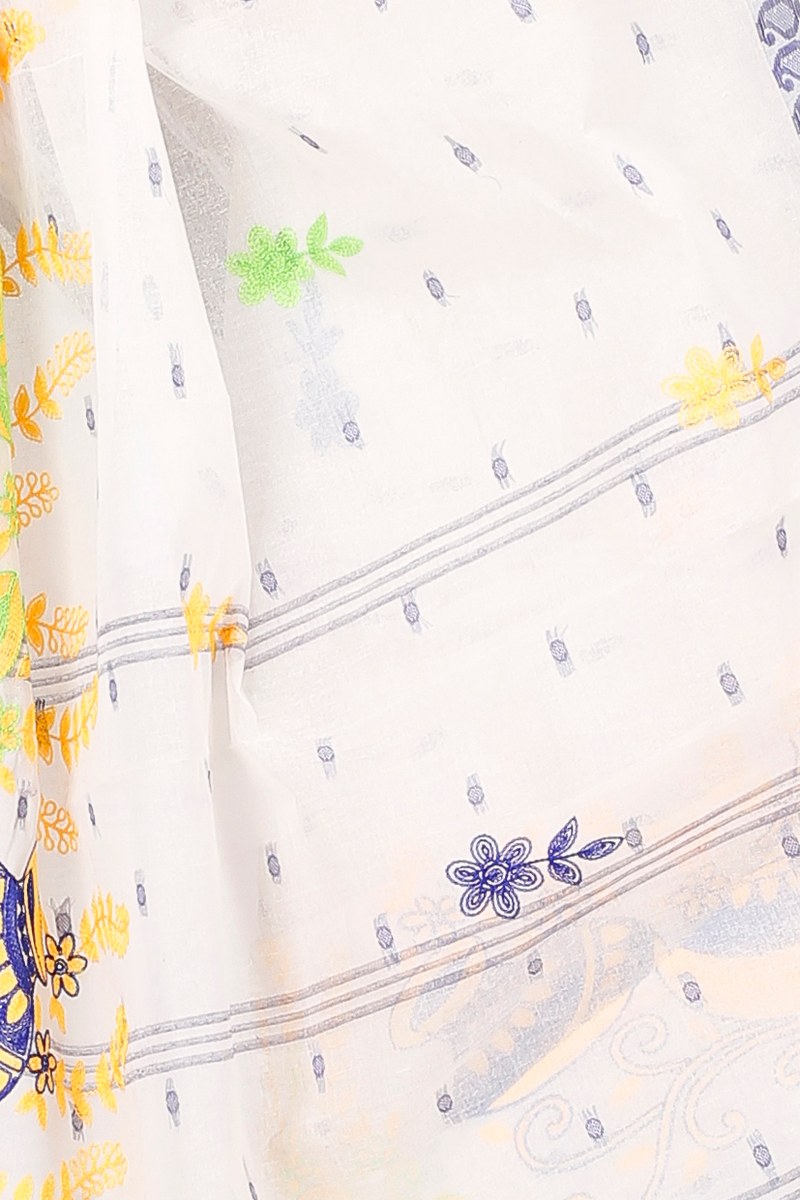 Blue White Pure Cotton Embi Boysko Ghot Tant Embroidery (1450)
