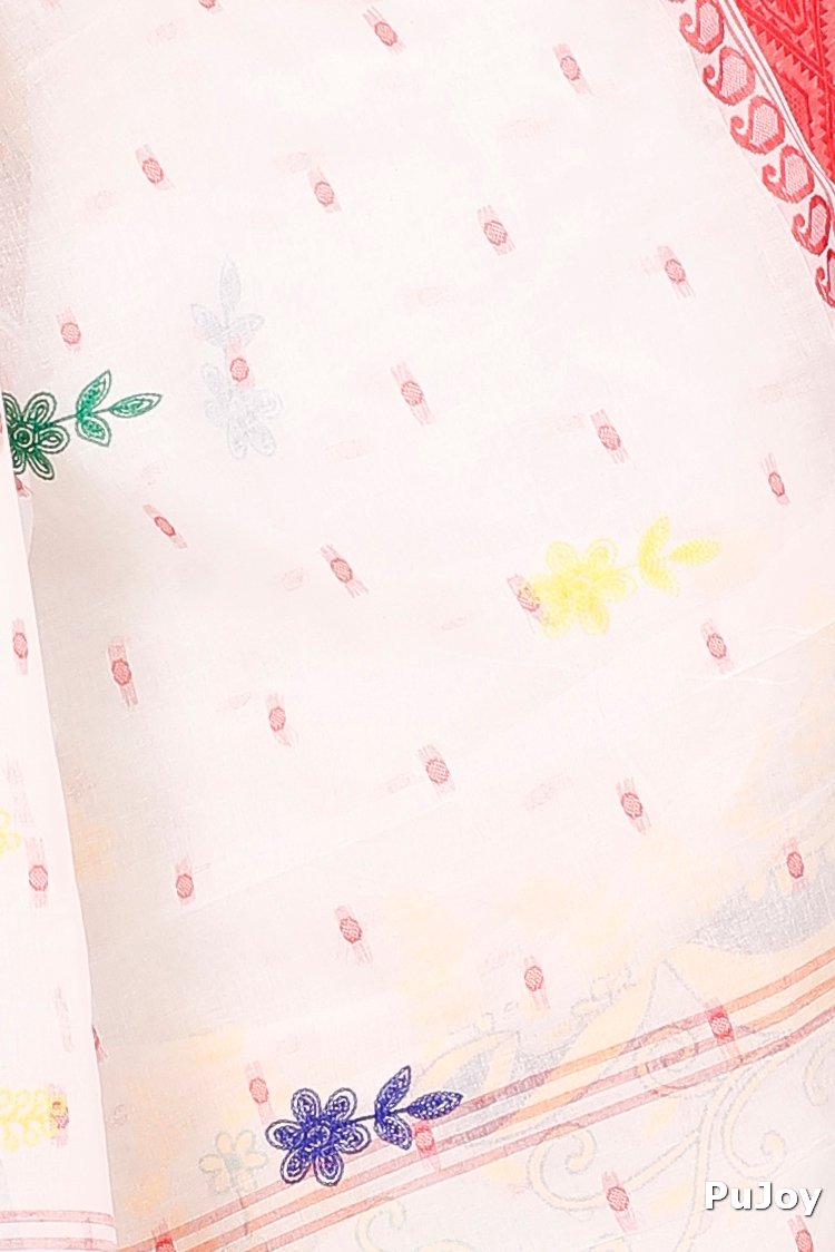 Red White Pure Cotton Embi Boysko Ghot Tant Embroidery (1451)