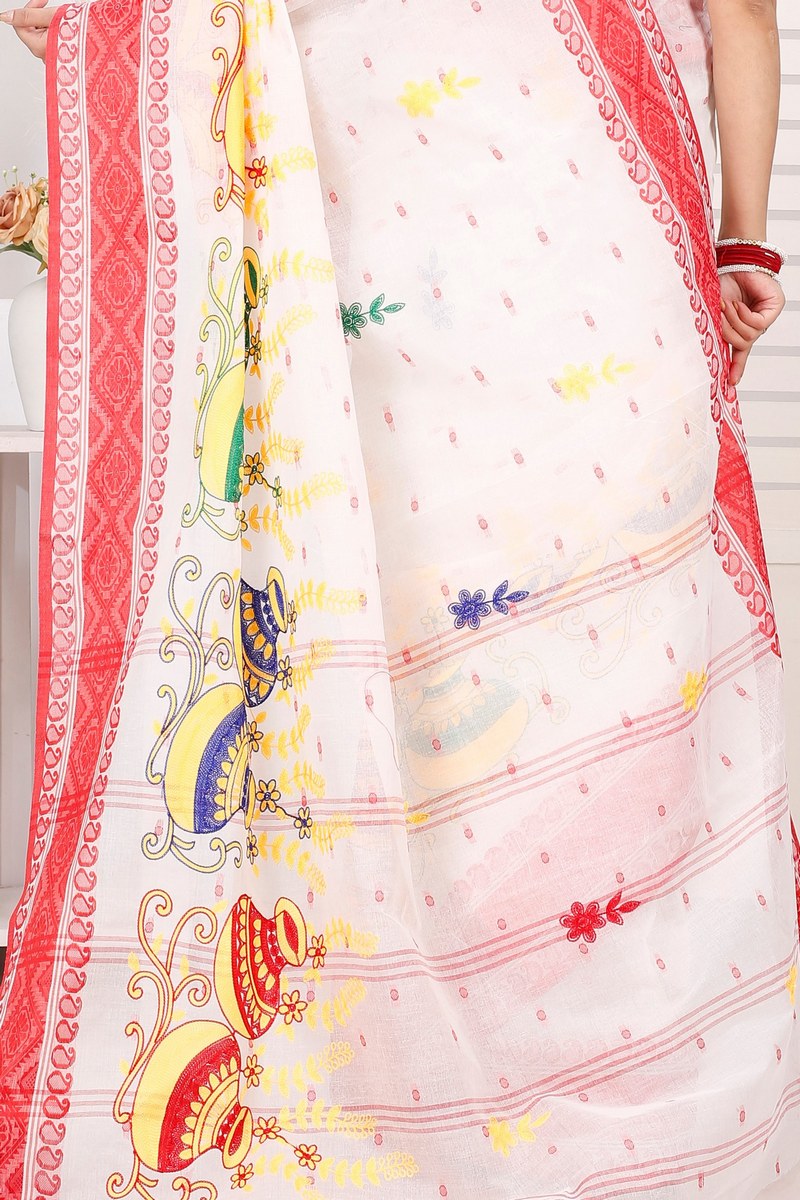 Red White Pure Cotton Embi Boysko Ghot Tant Embroidery (1451)