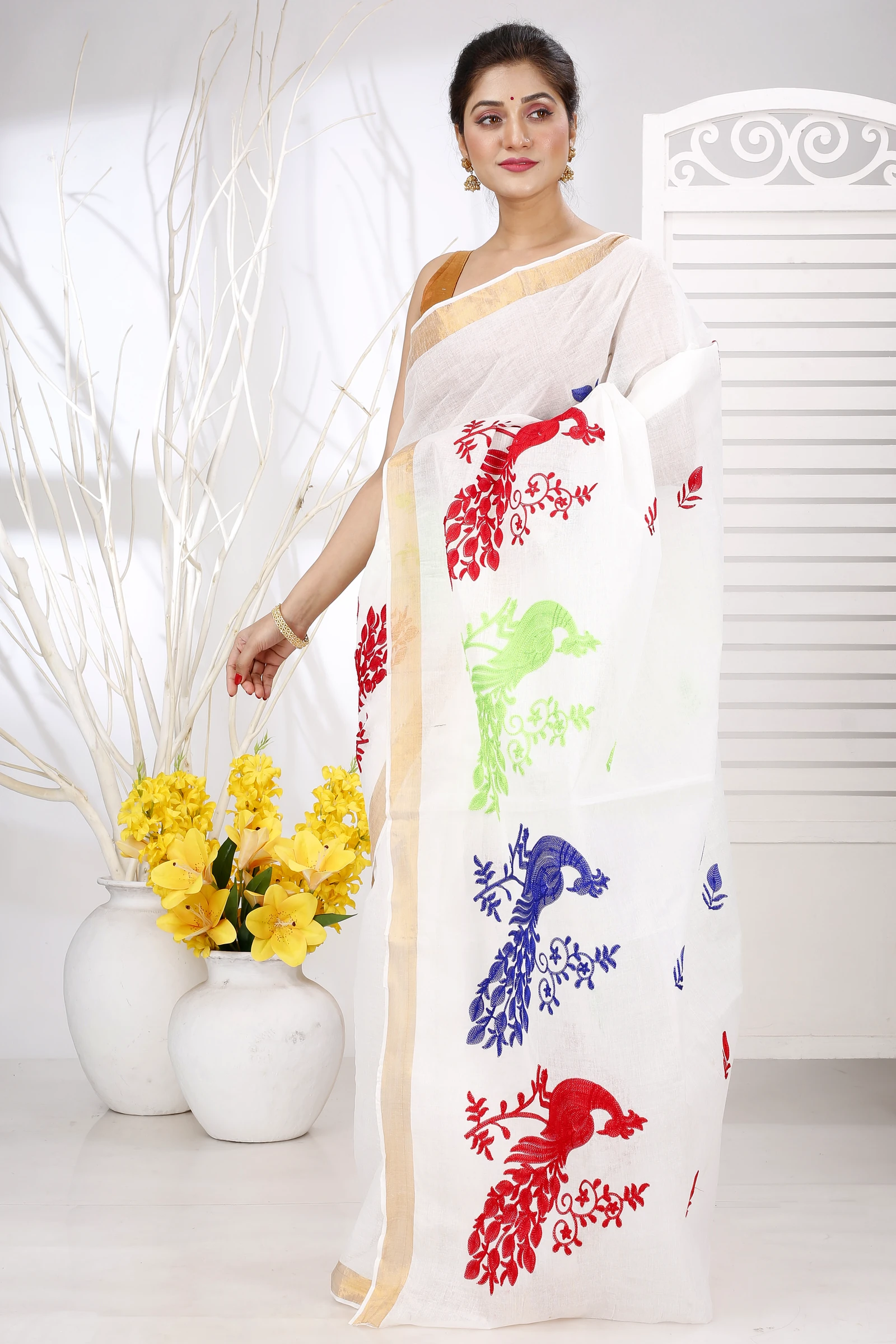 Multi-Coloured Pure Cotton Leo Tant Embroidery (1452)