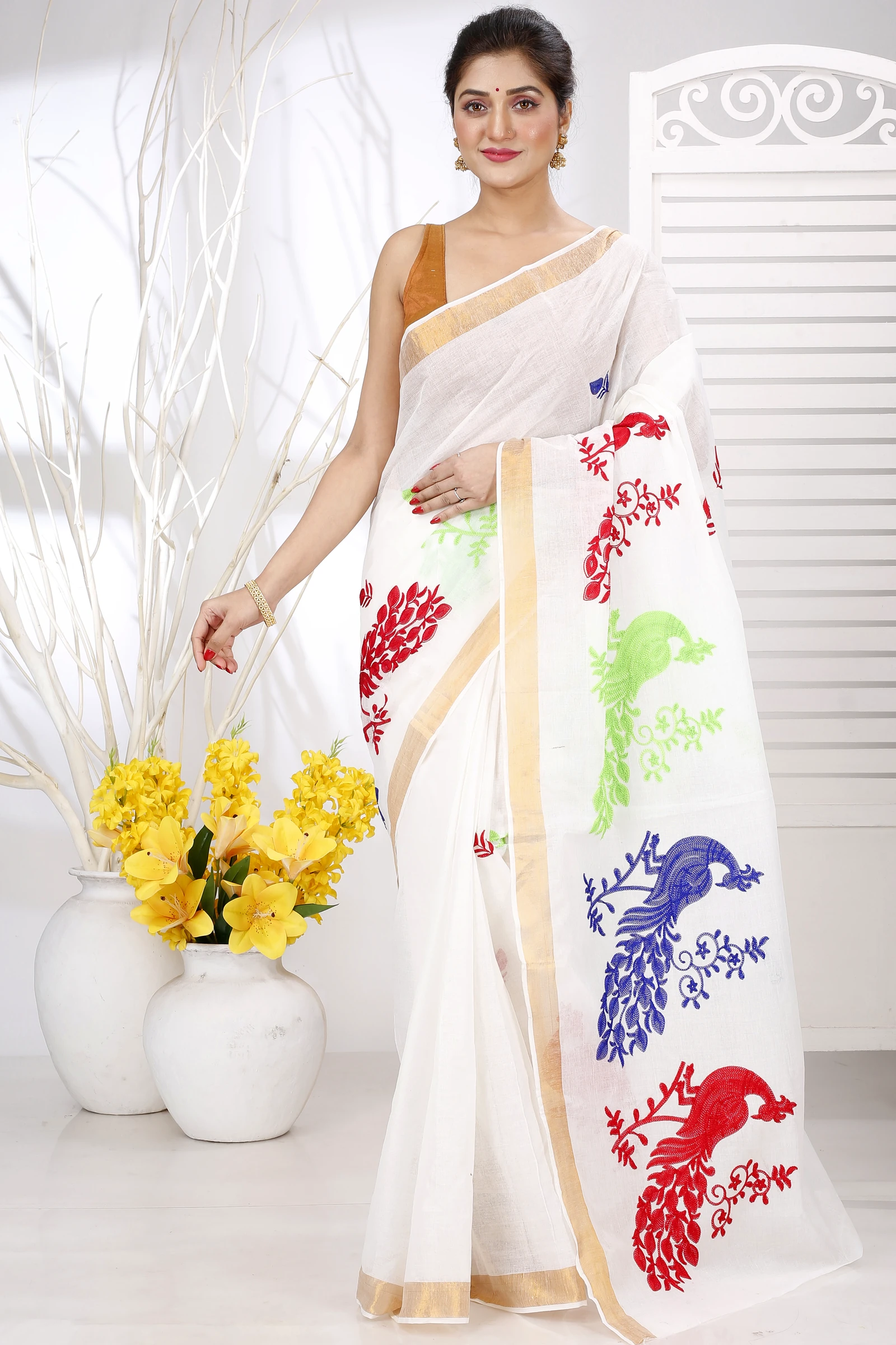 Multi-Coloured Pure Cotton Leo Tant Embroidery (1452)