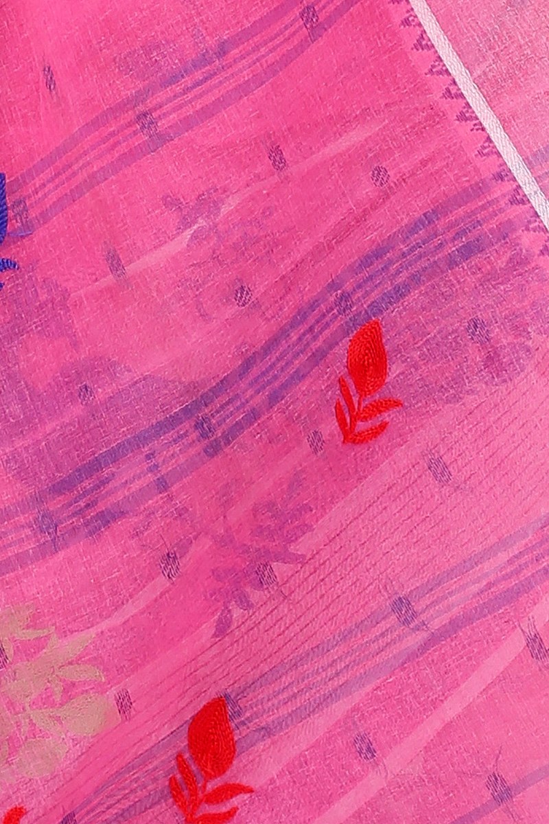 Pink Pure Cotton Embi Debdash Moyur Tant Embroidery (1458)