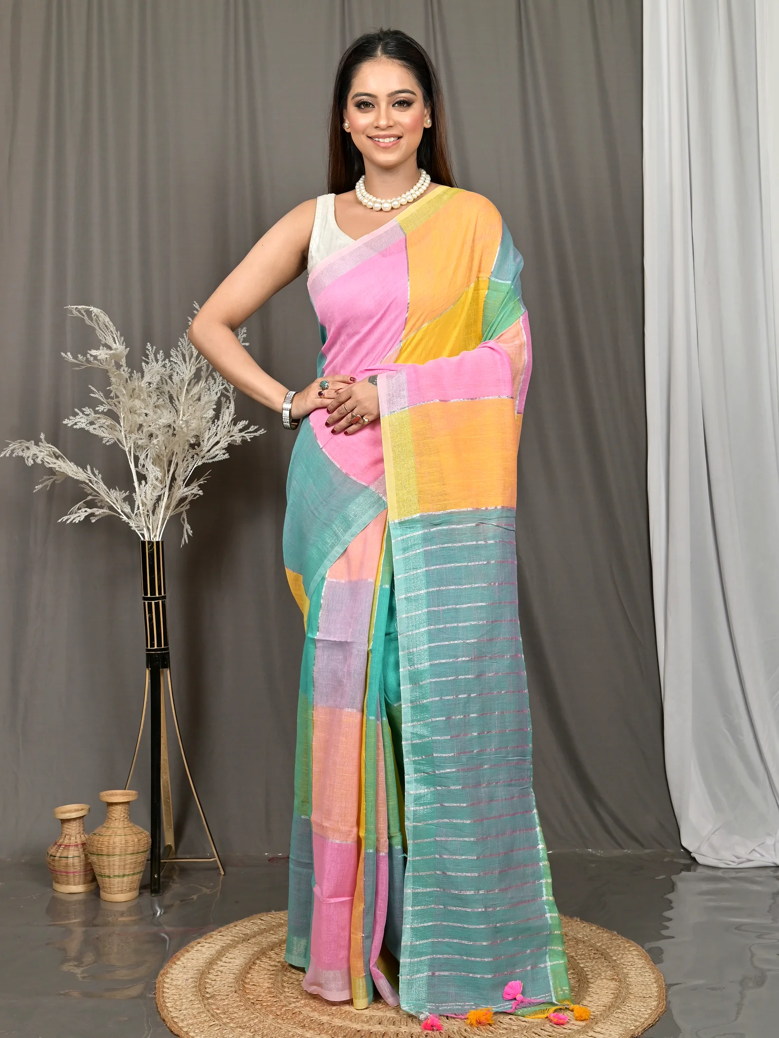 Multi-Coloured Cotton Souvon Handloom Saree  (146)