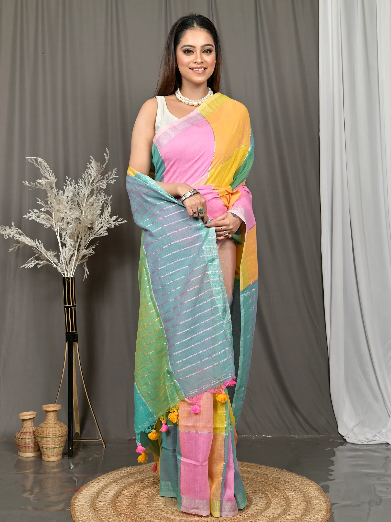 Multi-Coloured Cotton Souvon Handloom Saree  (146)