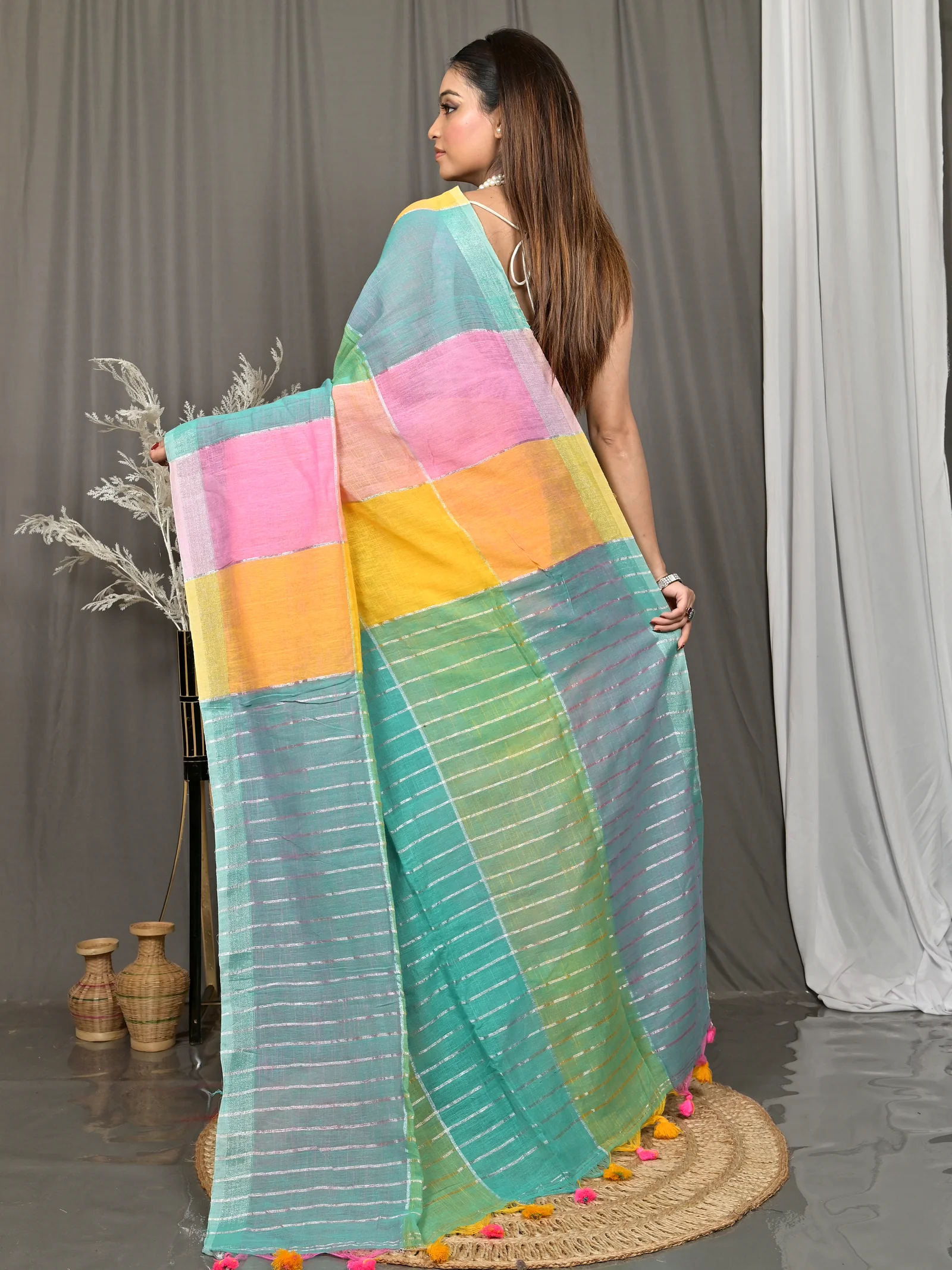 Multi-Coloured Cotton Souvon Handloom Saree  (146)