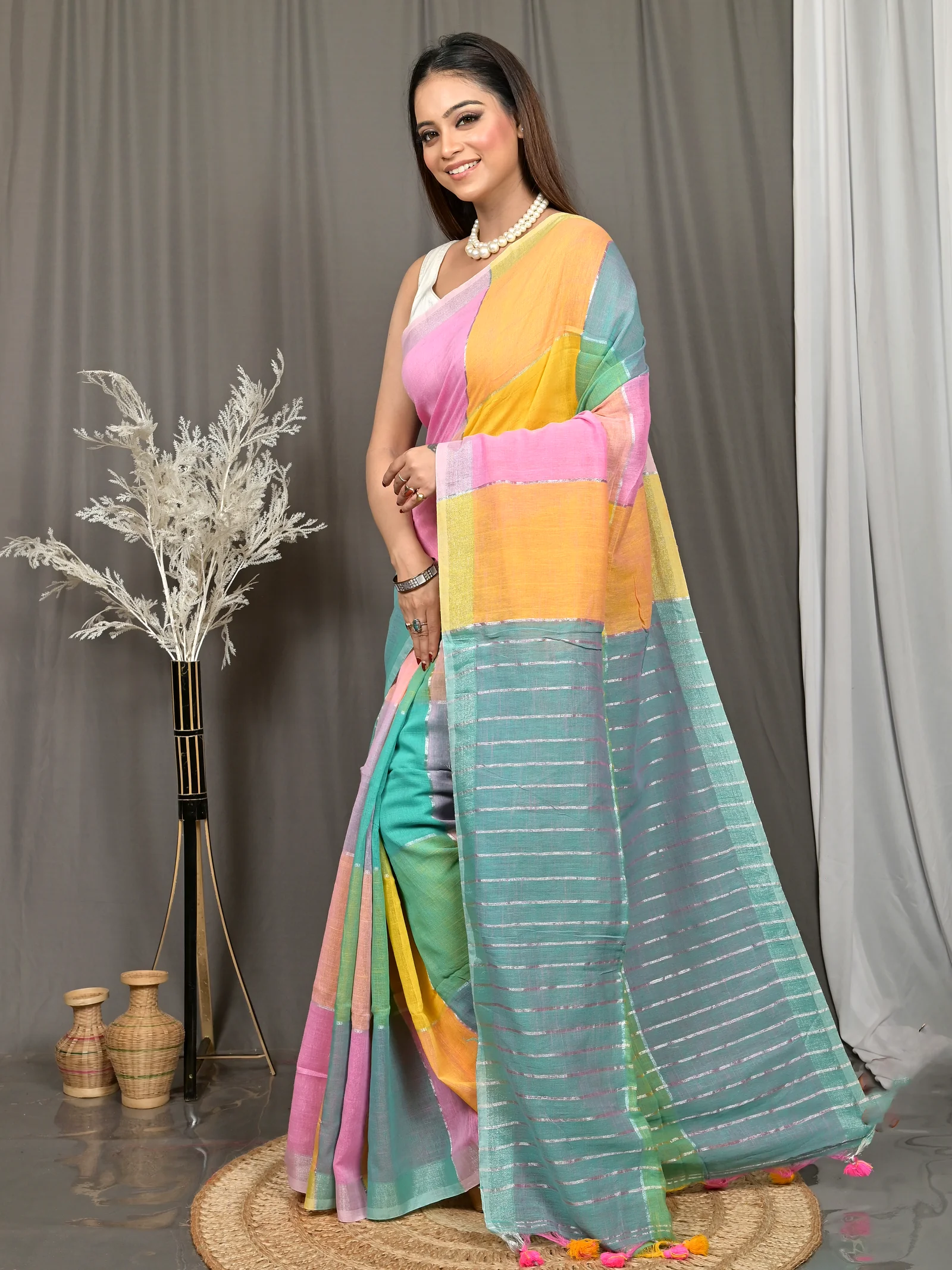 Multi-Coloured Cotton Souvon Handloom Saree  (146)