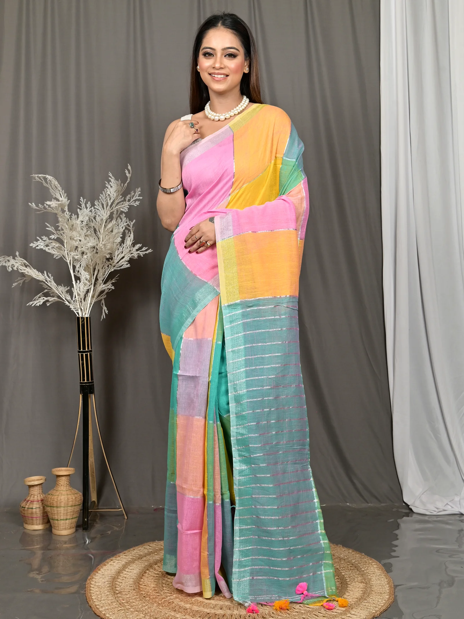 Multi-Coloured Cotton Souvon Handloom Saree  (146)