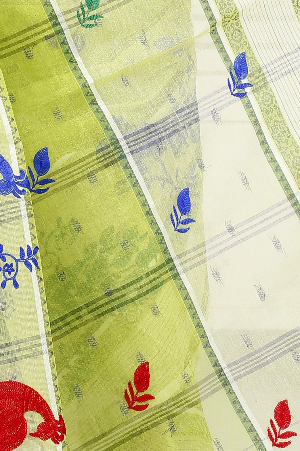 Olieve Green Pure Cotton Embi Debdash Moyur Tant Embroidery (1461)