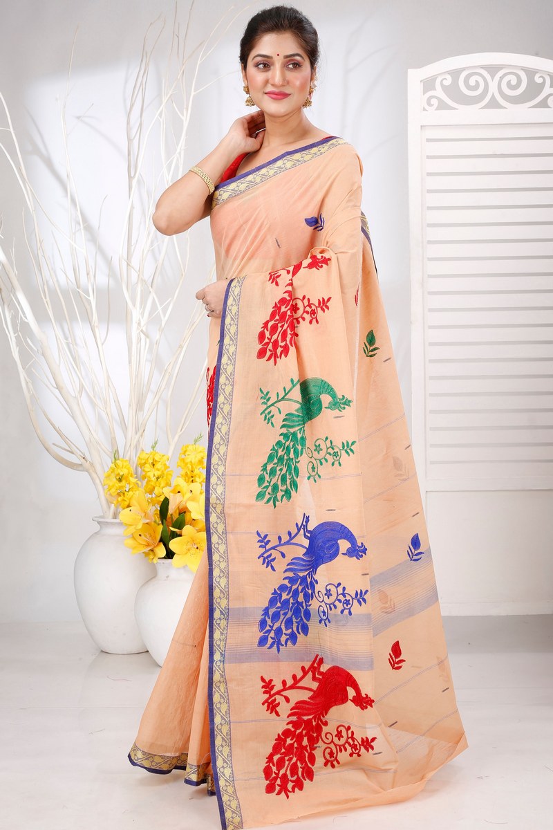 Dark Cream Pure Cotton Embi Gaela Moyur Tant Embroidery (1463)
