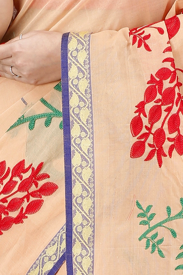 Dark Cream Pure Cotton Embi Gaela Moyur Tant Embroidery (1463)