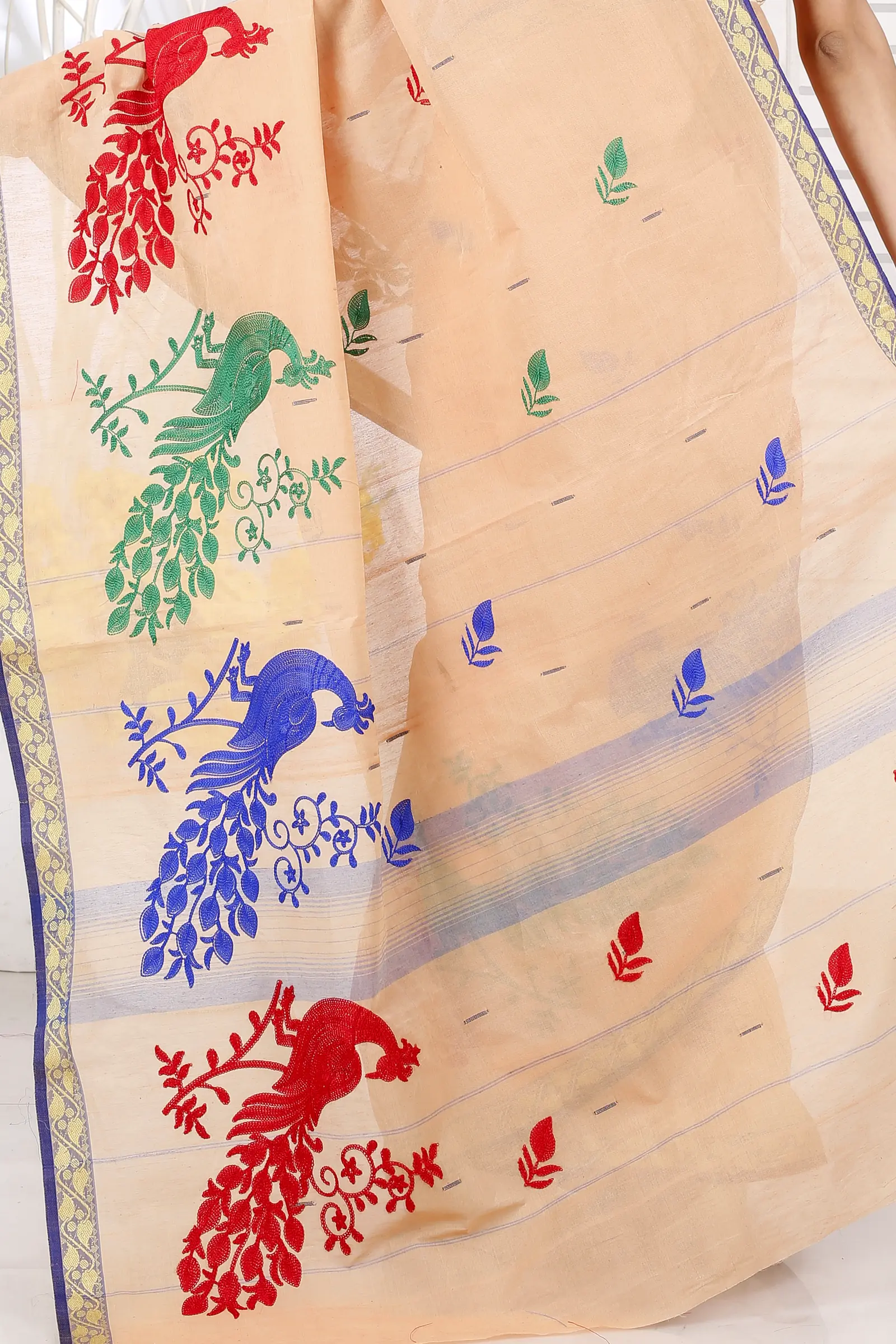 Dark Cream Pure Cotton Embi Gaela Moyur Tant Embroidery (1463)